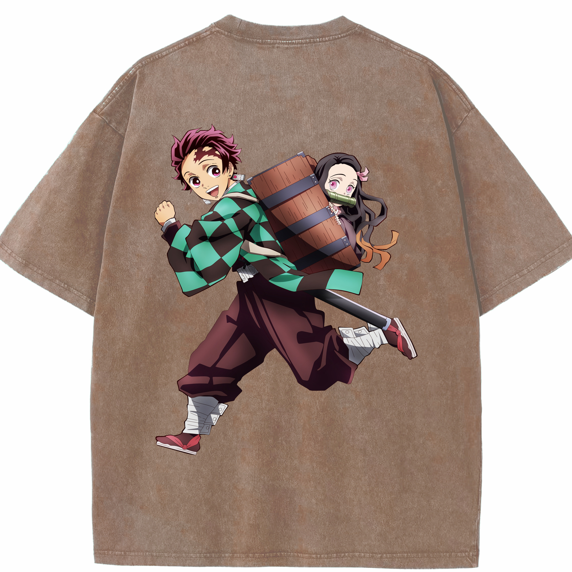 （画像用） 鬼滅の刃 竈門 炭治郎／かまど たんじろう Kamado Tanjirou 綿100% ヴィンテージ風 半袖Tシャツ（背面プリント）