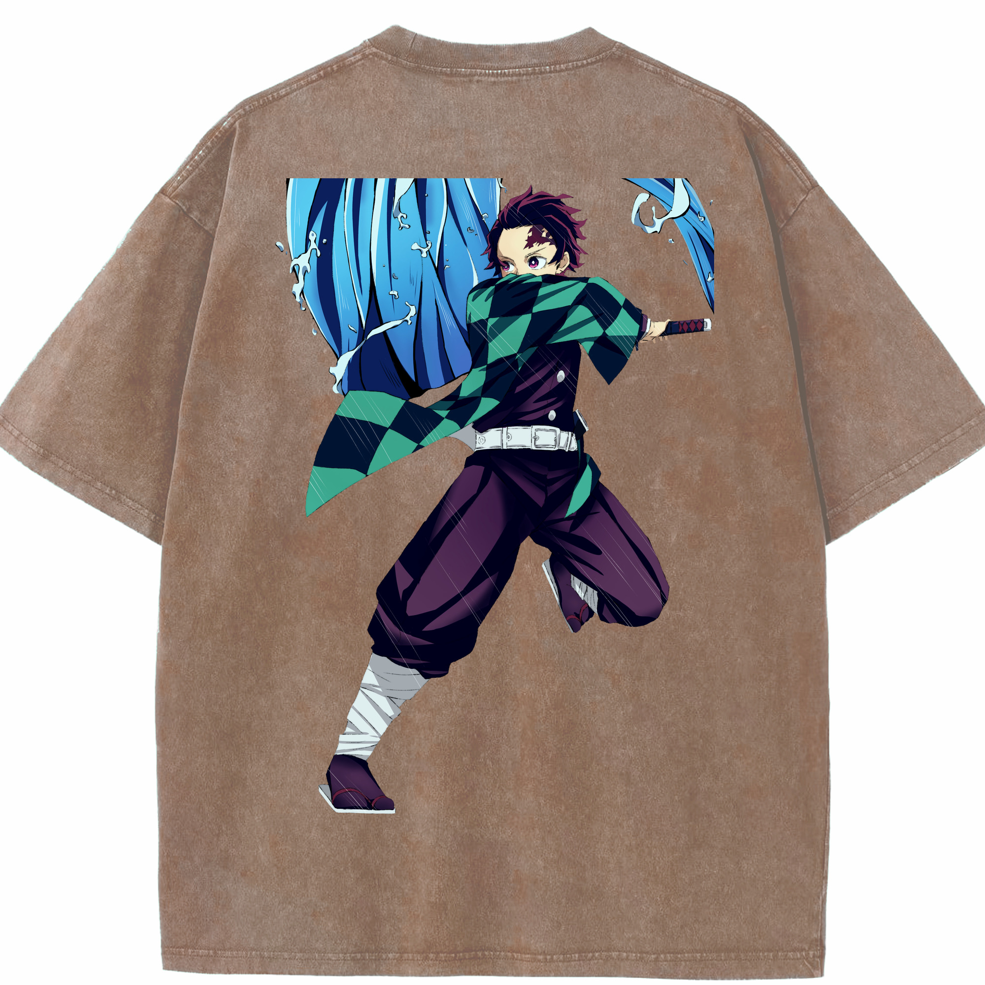 （画像用） 鬼滅の刃 竈門 炭治郎／かまど たんじろう Kamado Tanjirou 綿100% ヴィンテージ風 半袖Tシャツ（背面プリント）
