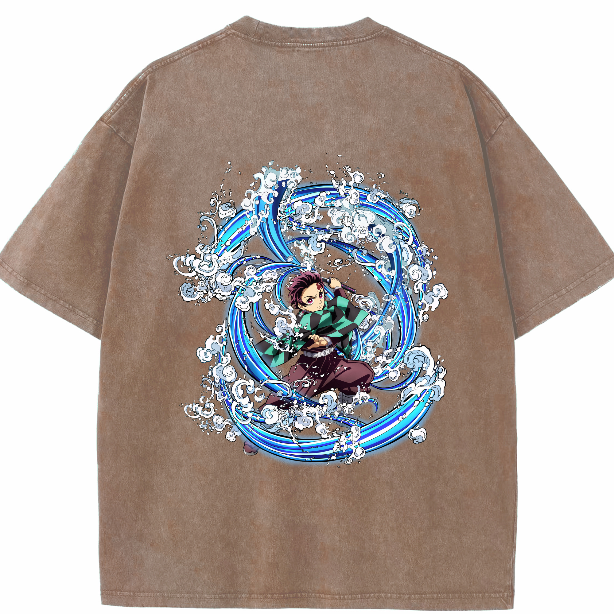 （画像用） 鬼滅の刃 竈門 炭治郎／かまど たんじろう Kamado Tanjirou 綿100% ヴィンテージ風 半袖Tシャツ（背面プリント）