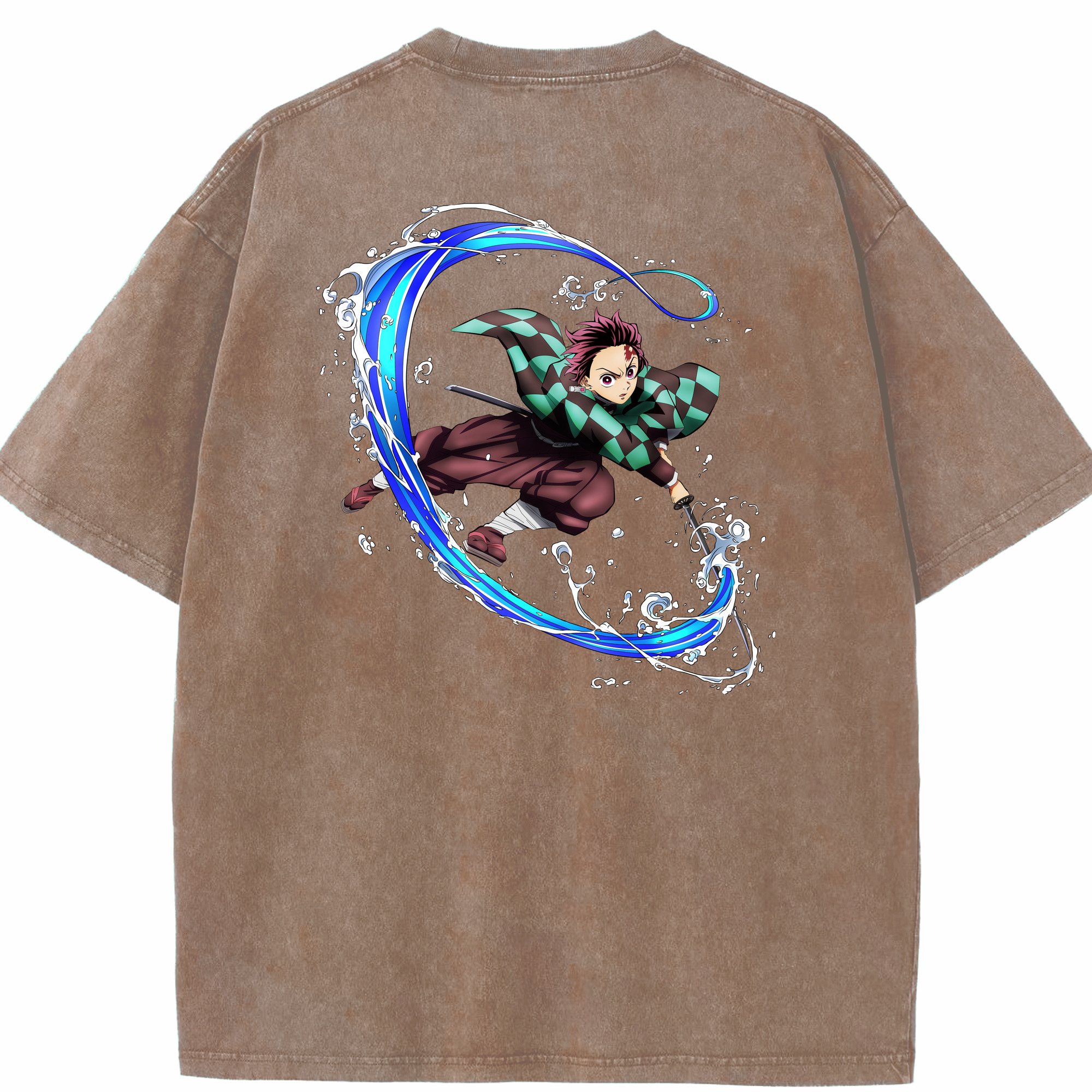 （画像用） 鬼滅の刃 竈門 炭治郎／かまど たんじろう Kamado Tanjirou 綿100% ヴィンテージ風 半袖Tシャツ（背面プリント）