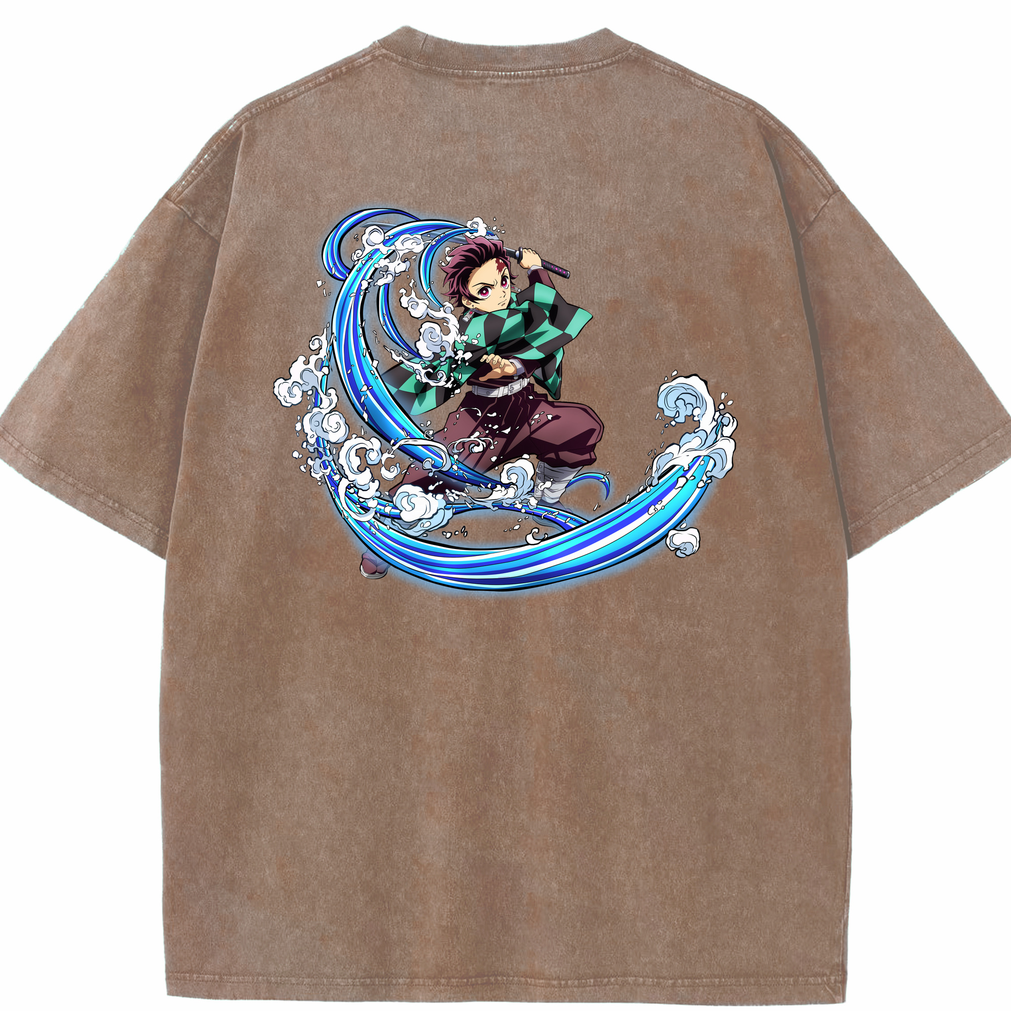 （画像用） 鬼滅の刃 竈門 炭治郎／かまど たんじろう Kamado Tanjirou 綿100% ヴィンテージ風 半袖Tシャツ（背面プリント）