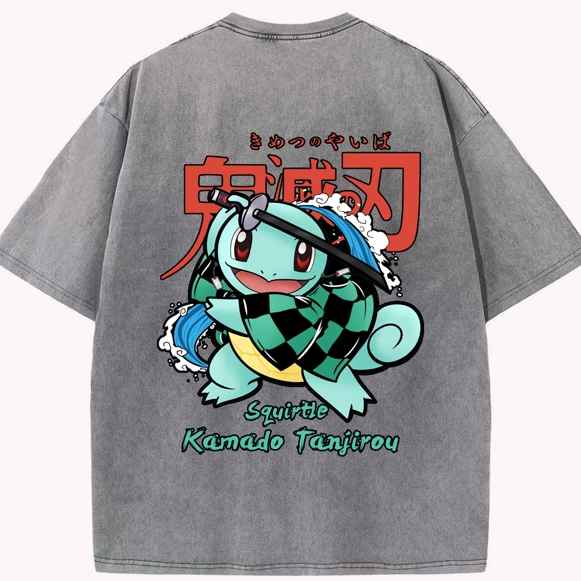 （画像用） 鬼滅の刃 竈門 炭治郎／かまど たんじろう Kamado Tanjirou 綿100% ヴィンテージ風 半袖Tシャツ（背面プリント）