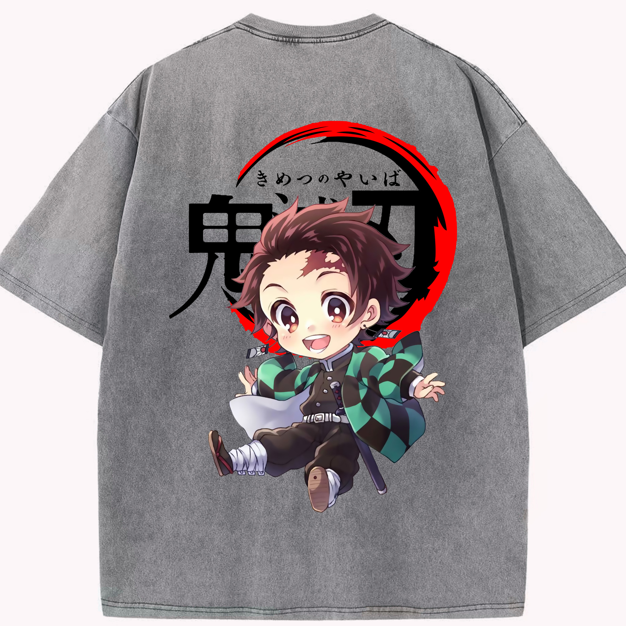 （画像用） 鬼滅の刃 竈門 炭治郎／かまど たんじろう Kamado Tanjirou 綿100% ヴィンテージ風 半袖Tシャツ（背面プリント）
