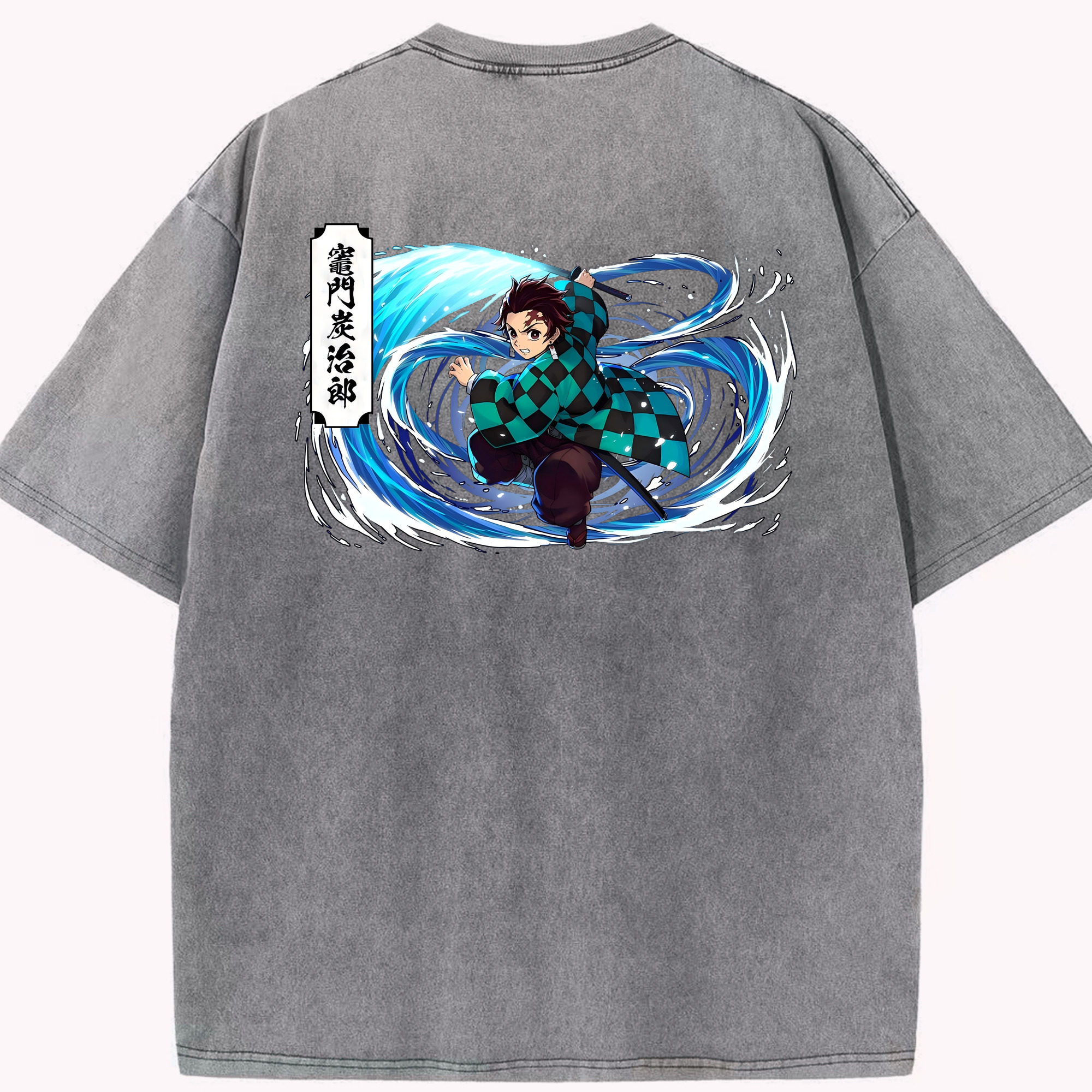 （画像用） 鬼滅の刃 竈門 炭治郎／かまど たんじろう Kamado Tanjirou 綿100% ヴィンテージ風 半袖Tシャツ（背面プリント）