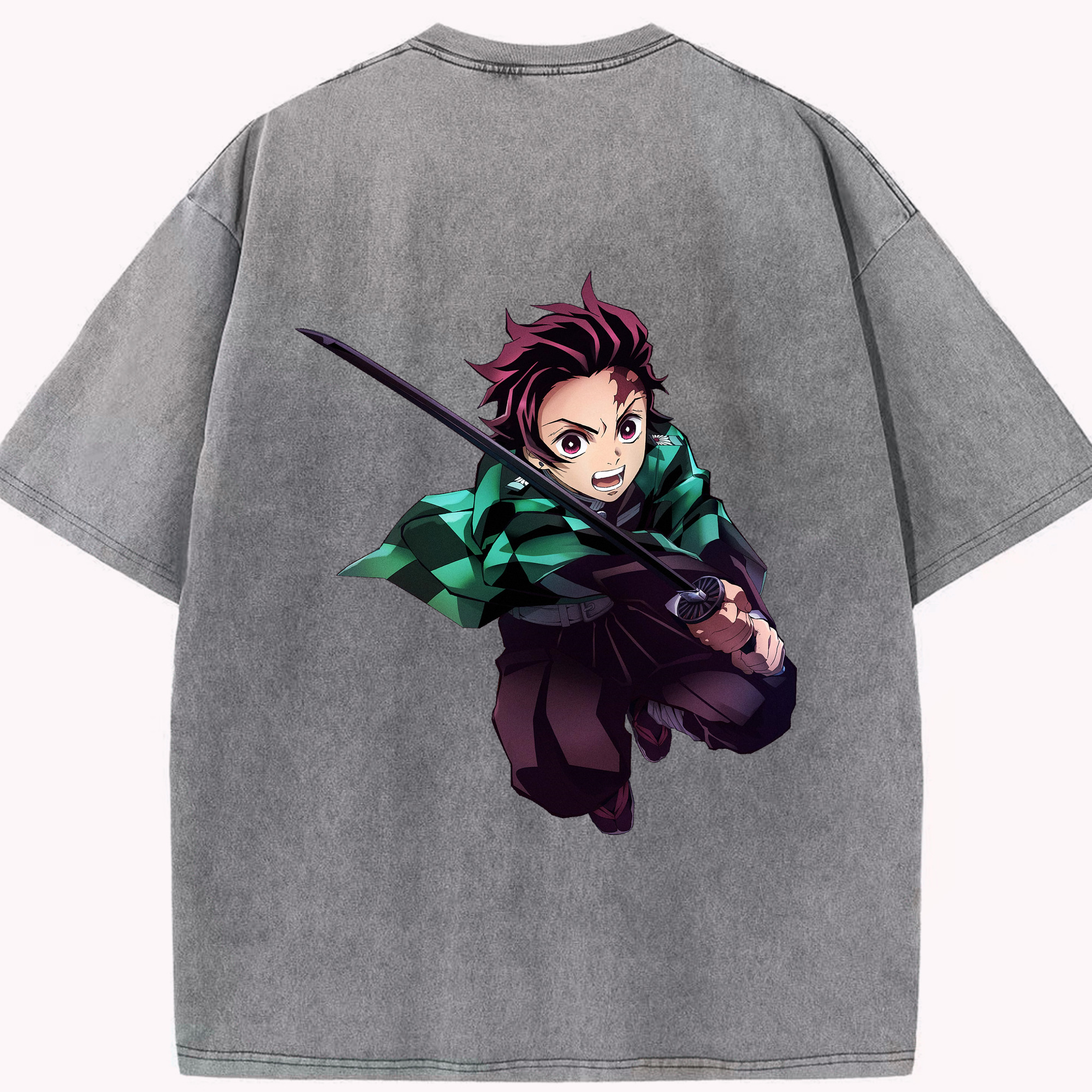 （画像用） 鬼滅の刃 竈門 炭治郎／かまど たんじろう Kamado Tanjirou 綿100% ヴィンテージ風 半袖Tシャツ（背面プリント）