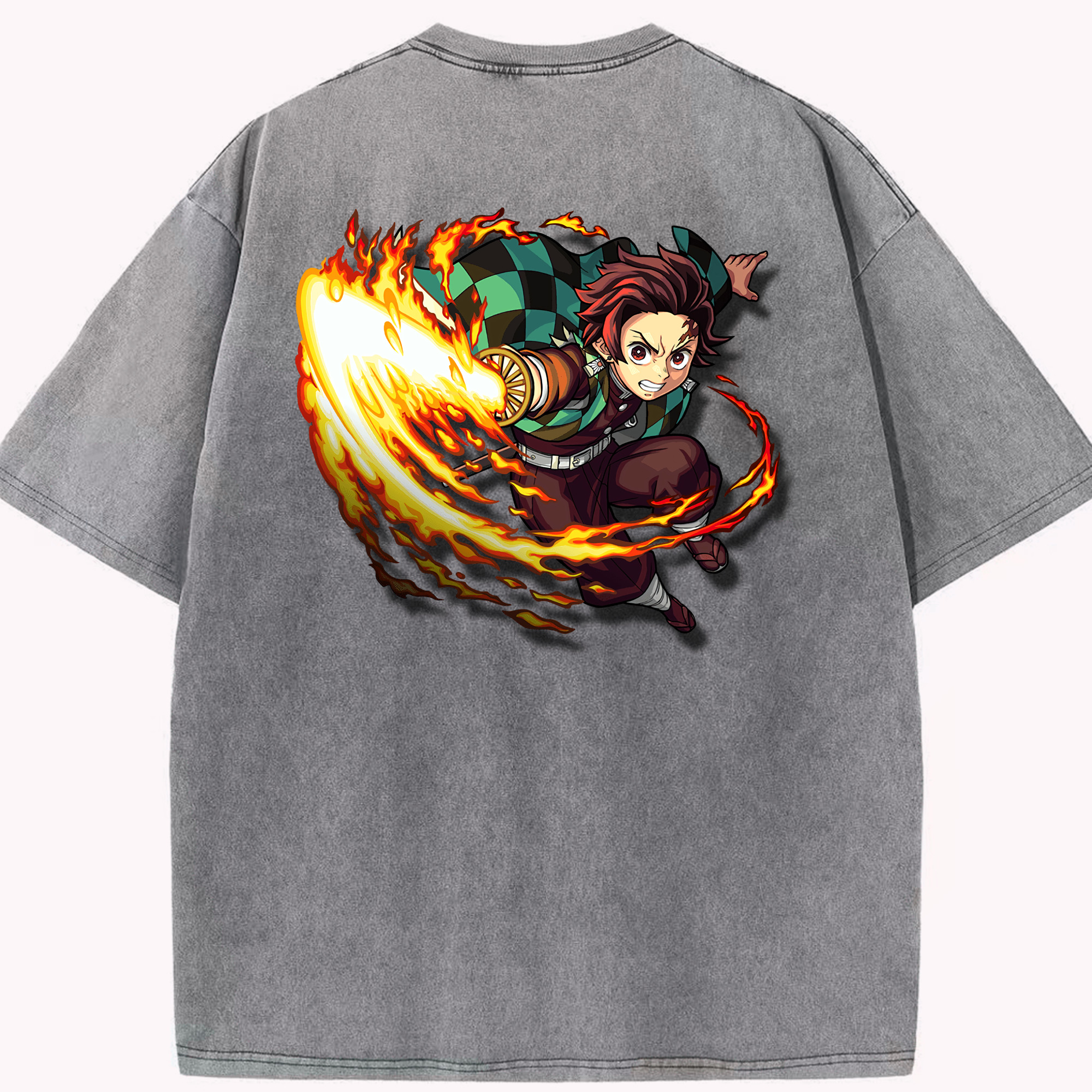 （画像用） 鬼滅の刃 竈門 炭治郎／かまど たんじろう Kamado Tanjirou 綿100% ヴィンテージ風 半袖Tシャツ（背面プリント）