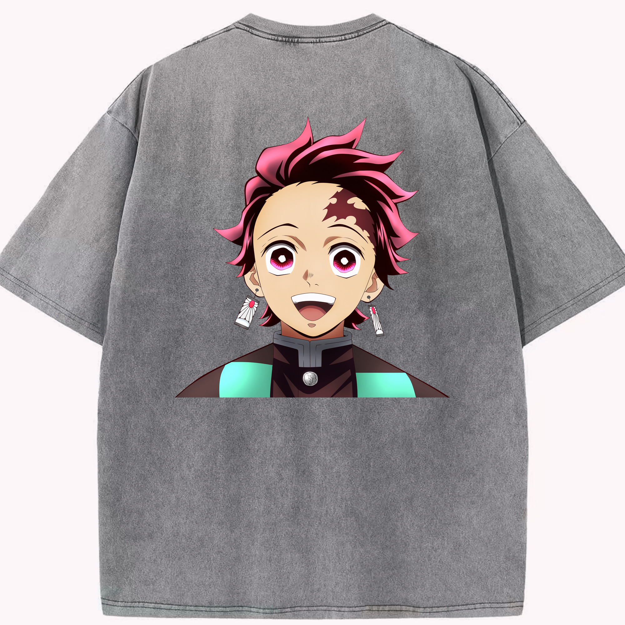 （画像用） 鬼滅の刃 竈門 炭治郎／かまど たんじろう Kamado Tanjirou 綿100% ヴィンテージ風 半袖Tシャツ（背面プリント）