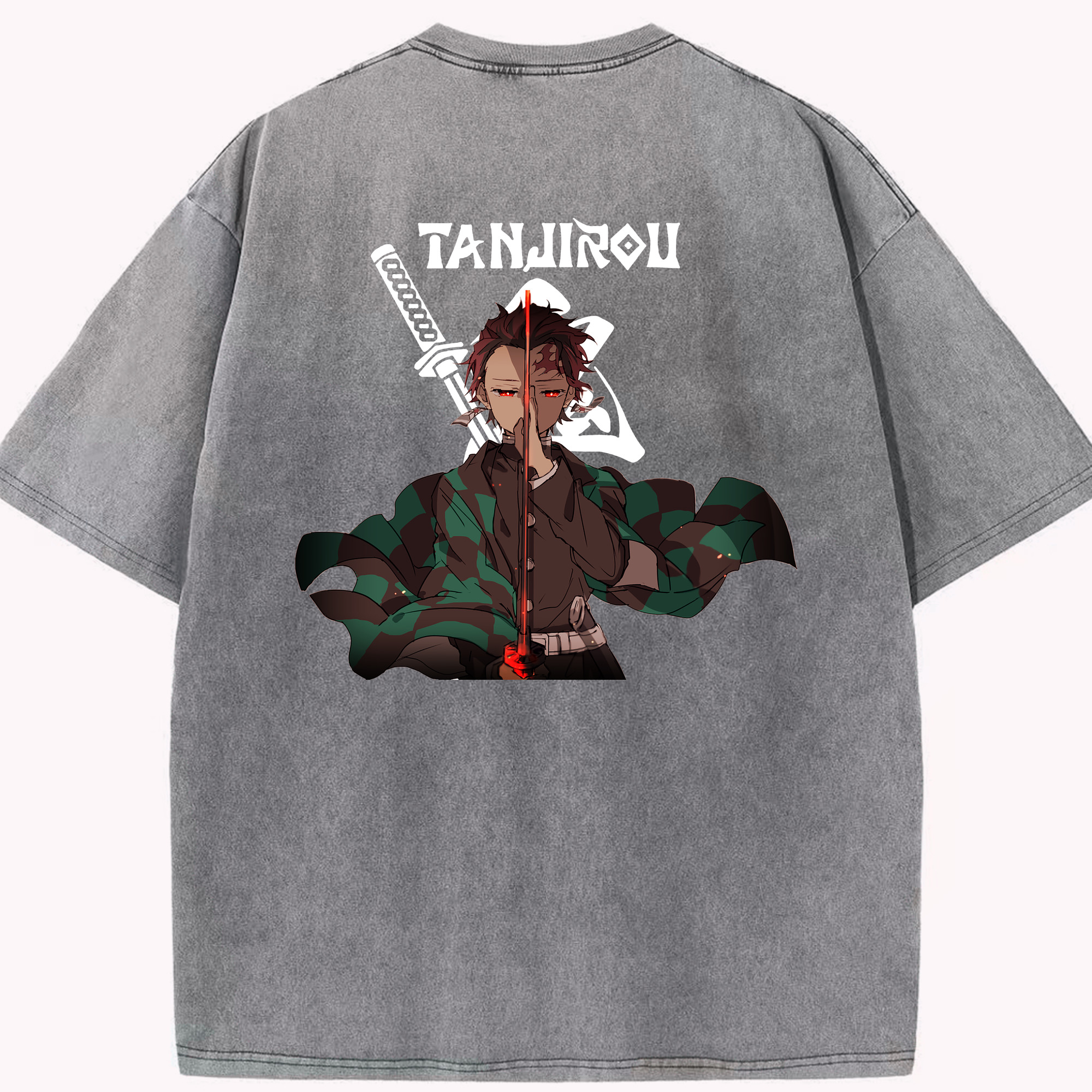 （画像用） 鬼滅の刃 竈門 炭治郎／かまど たんじろう Kamado Tanjirou 綿100% ヴィンテージ風 半袖Tシャツ（背面プリント）