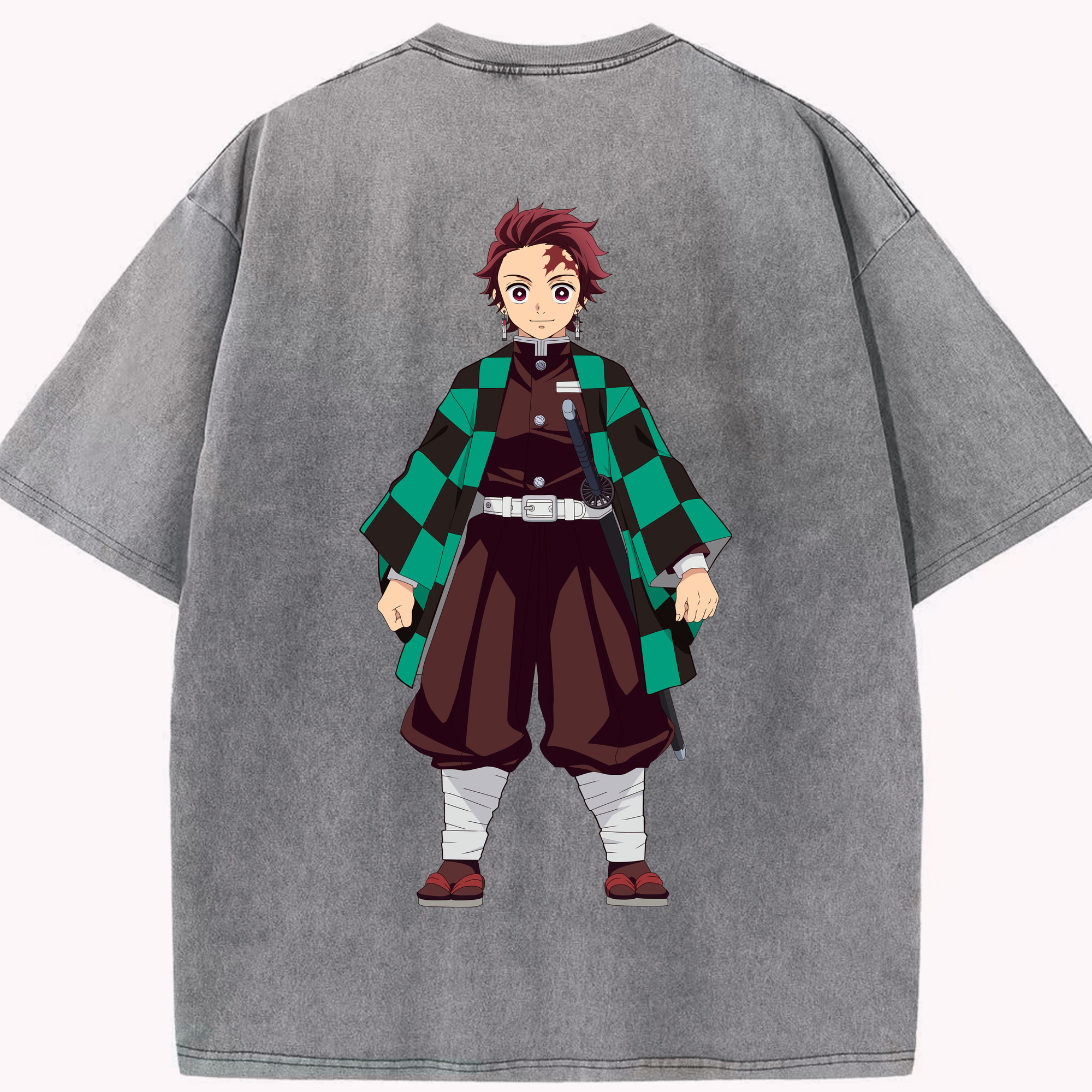 （画像用） 鬼滅の刃 竈門 炭治郎／かまど たんじろう Kamado Tanjirou 綿100% ヴィンテージ風 半袖Tシャツ（背面プリント）