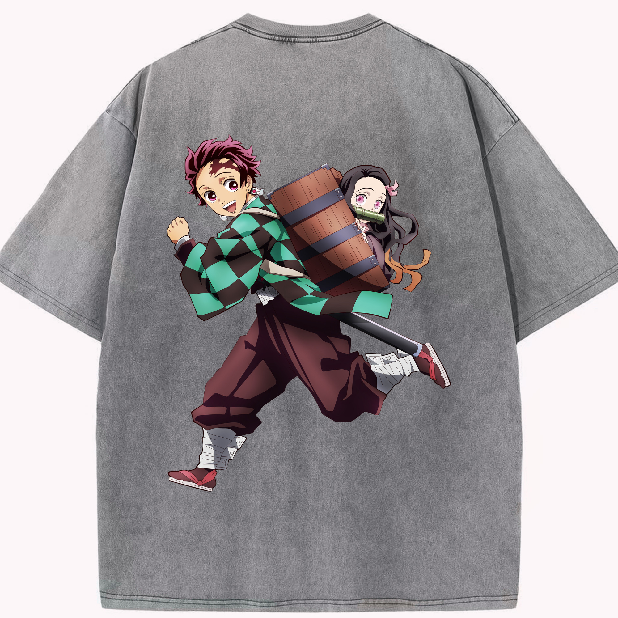 （画像用） 鬼滅の刃 竈門 炭治郎／かまど たんじろう Kamado Tanjirou 綿100% ヴィンテージ風 半袖Tシャツ（背面プリント）