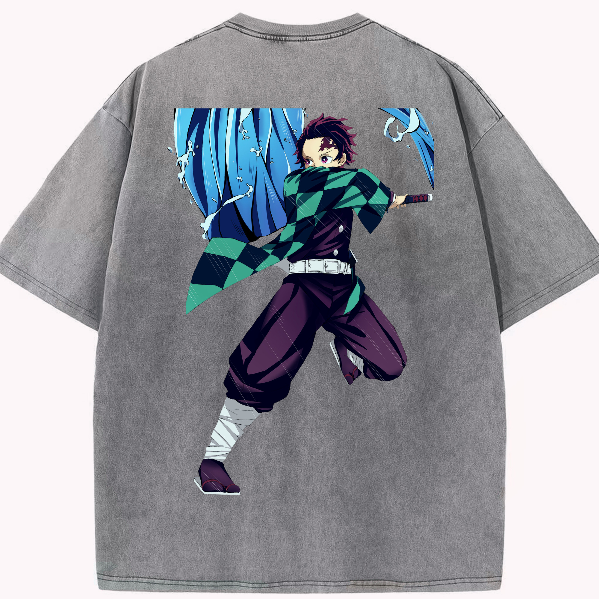 （画像用） 鬼滅の刃 竈門 炭治郎／かまど たんじろう Kamado Tanjirou 綿100% ヴィンテージ風 半袖Tシャツ（背面プリント）