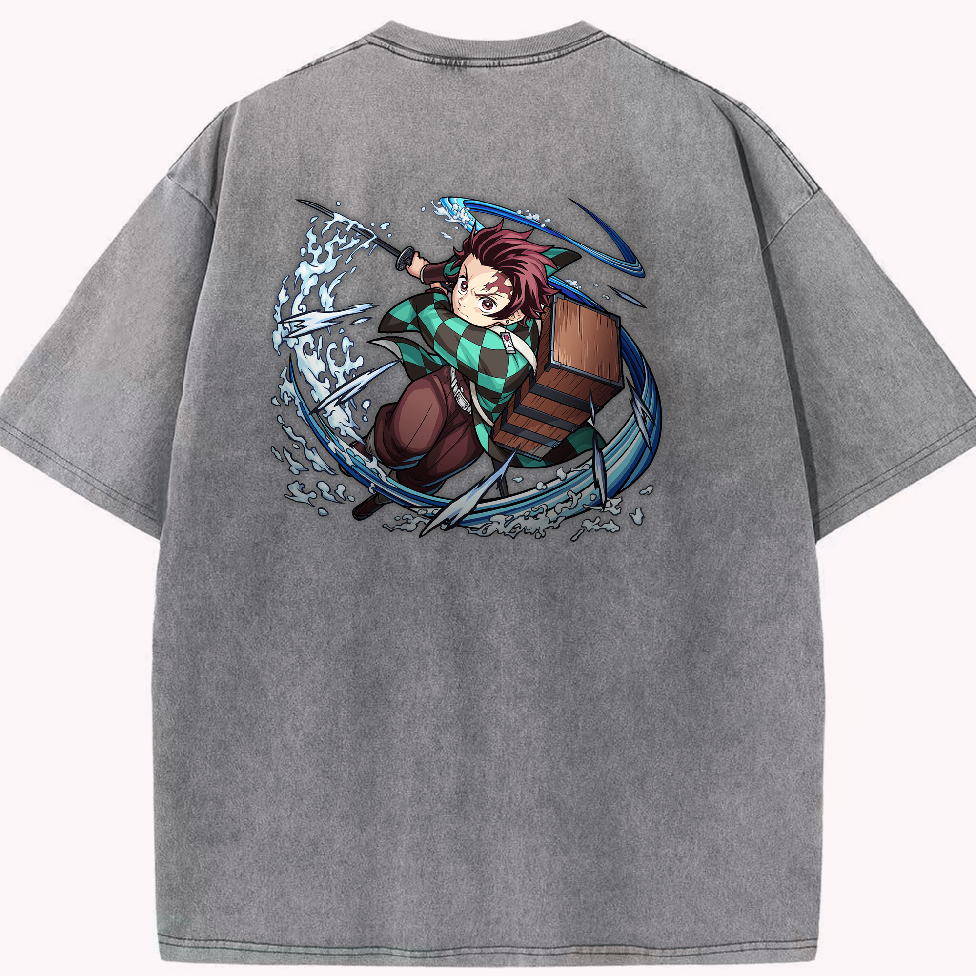 （画像用） 鬼滅の刃 竈門 炭治郎／かまど たんじろう Kamado Tanjirou 綿100% ヴィンテージ風 半袖Tシャツ（背面プリント）