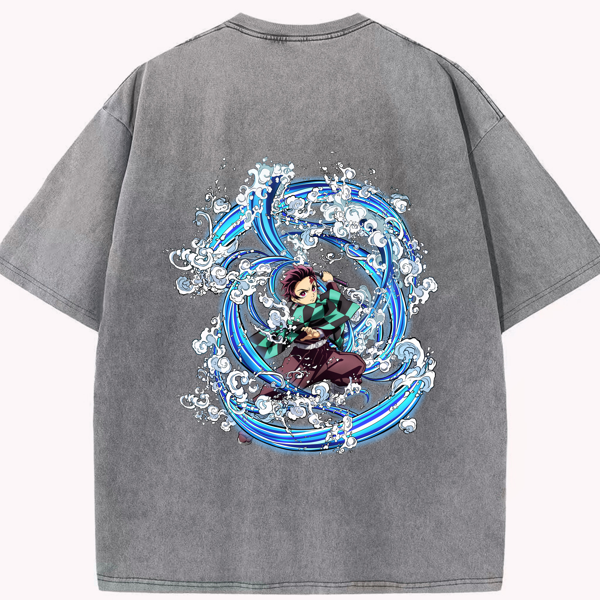 （画像用） 鬼滅の刃 竈門 炭治郎／かまど たんじろう Kamado Tanjirou 綿100% ヴィンテージ風 半袖Tシャツ（背面プリント）