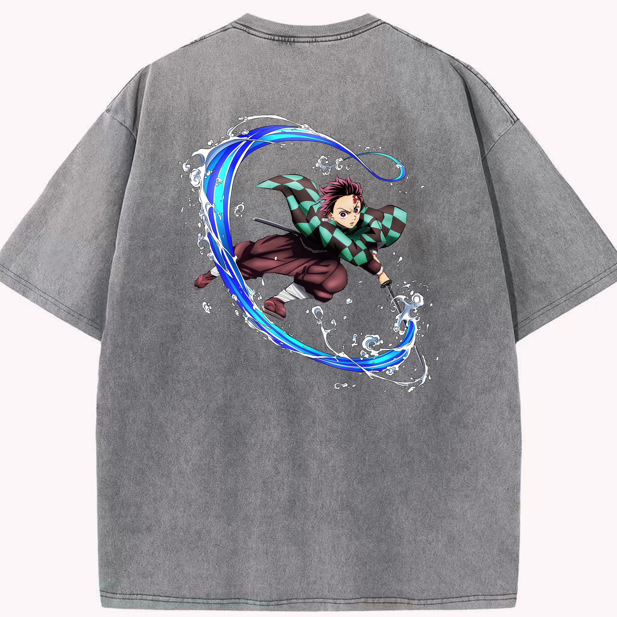 （画像用） 鬼滅の刃 竈門 炭治郎／かまど たんじろう Kamado Tanjirou 綿100% ヴィンテージ風 半袖Tシャツ（背面プリント）