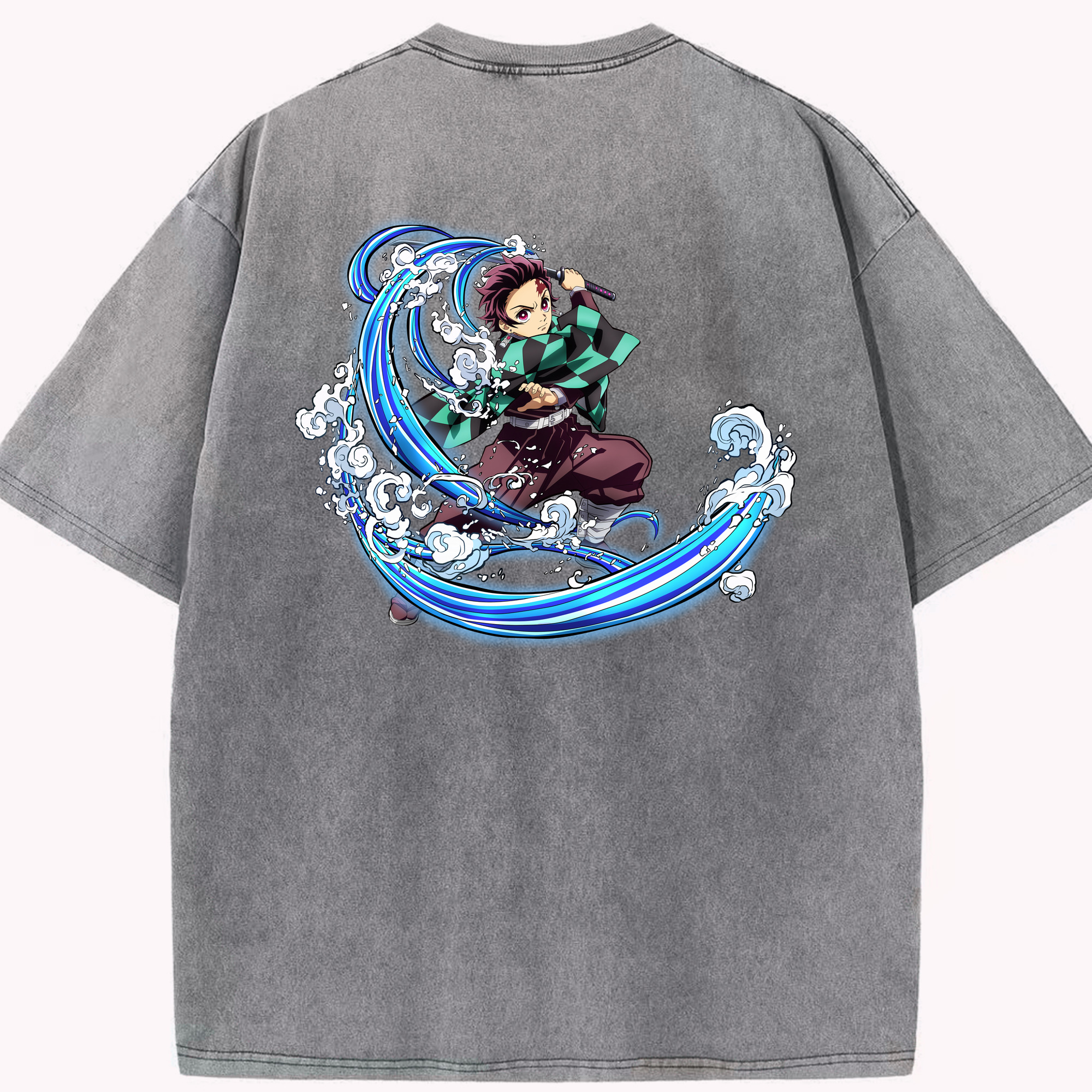 （画像用） 鬼滅の刃 竈門 炭治郎／かまど たんじろう Kamado Tanjirou 綿100% ヴィンテージ風 半袖Tシャツ（背面プリント）