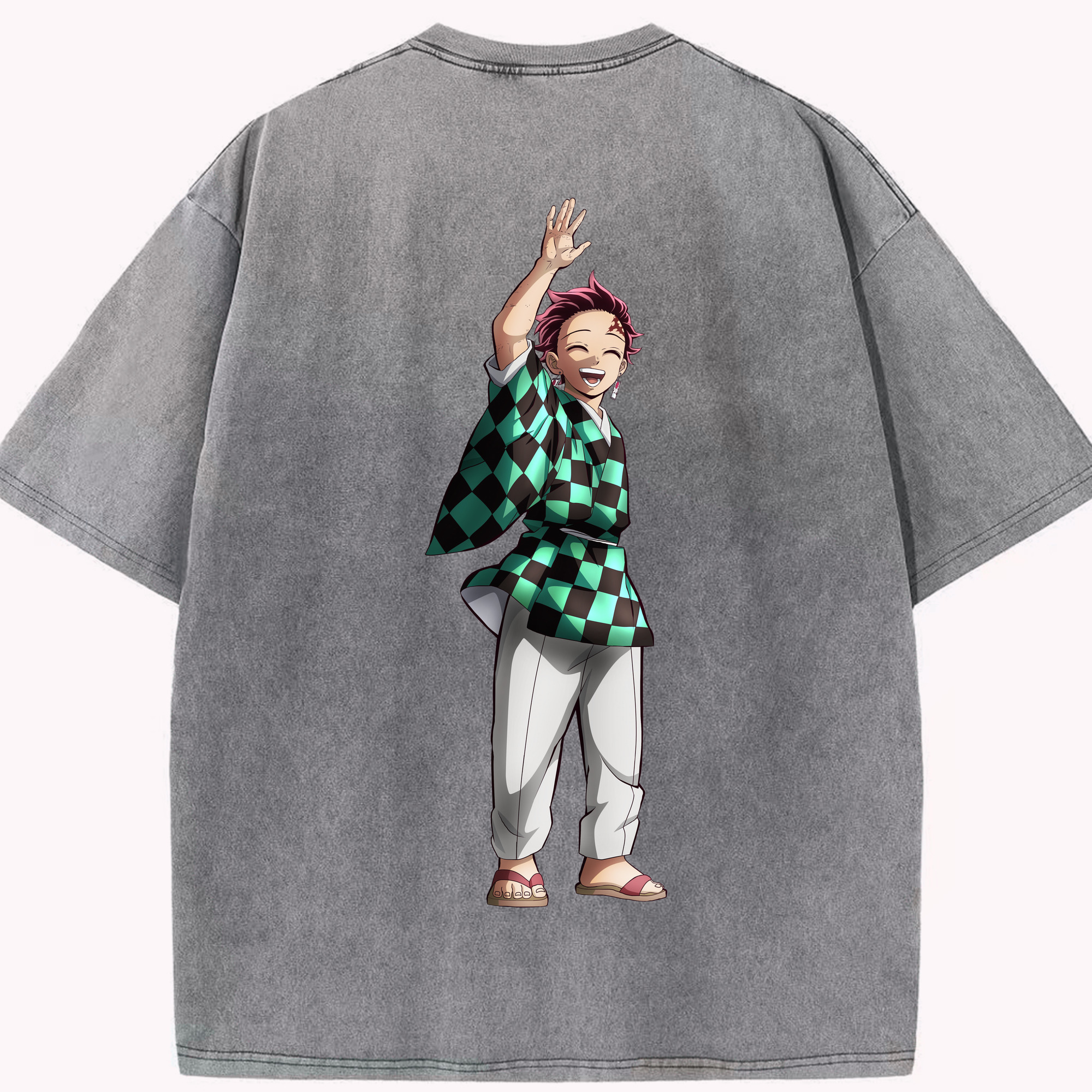 （画像用） 鬼滅の刃 竈門 炭治郎／かまど たんじろう Kamado Tanjirou 綿100% ヴィンテージ風 半袖Tシャツ（背面プリント）