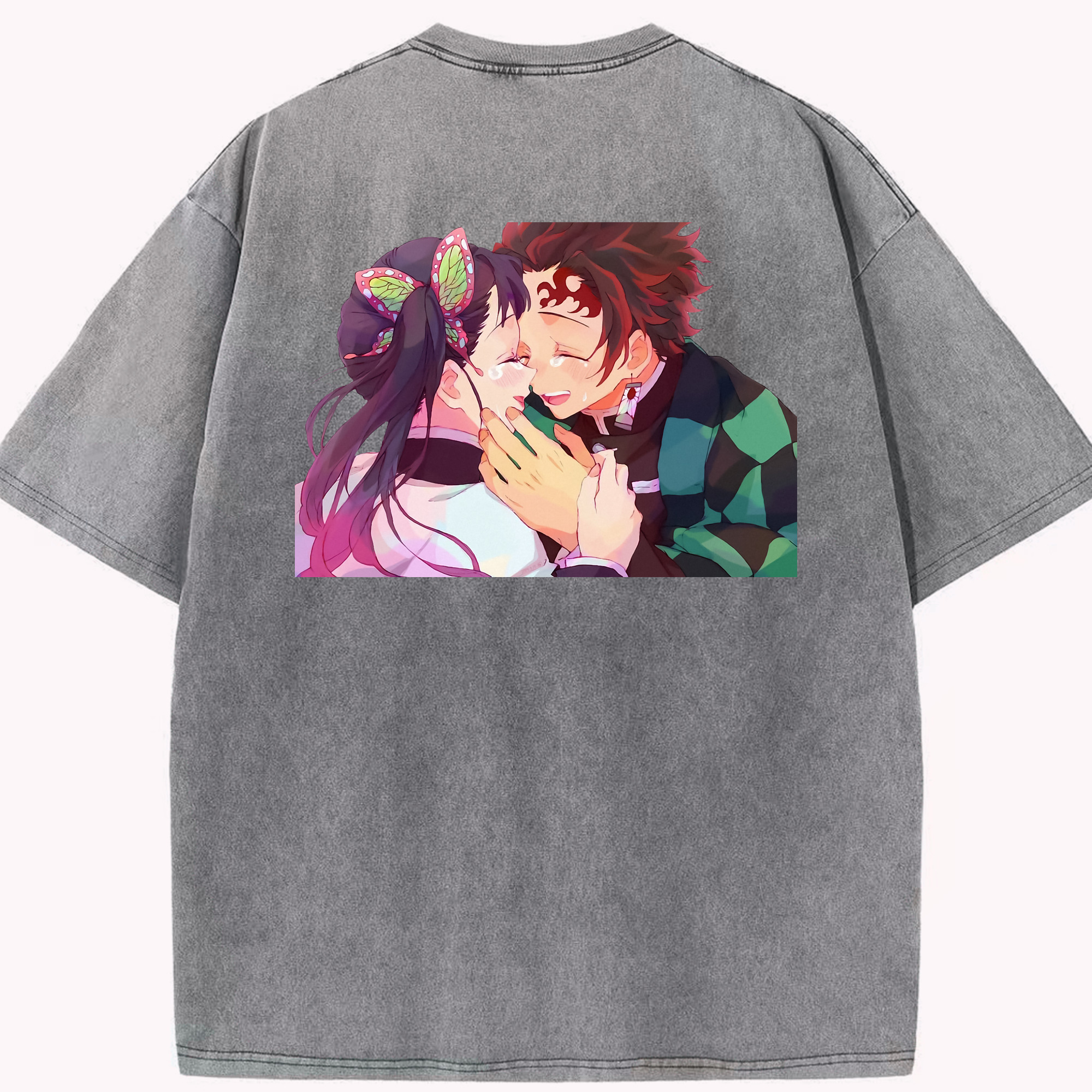 （画像用） 鬼滅の刃 竈門 炭治郎／かまど たんじろう Kamado Tanjirou 綿100% ヴィンテージ風 半袖Tシャツ（背面プリント）