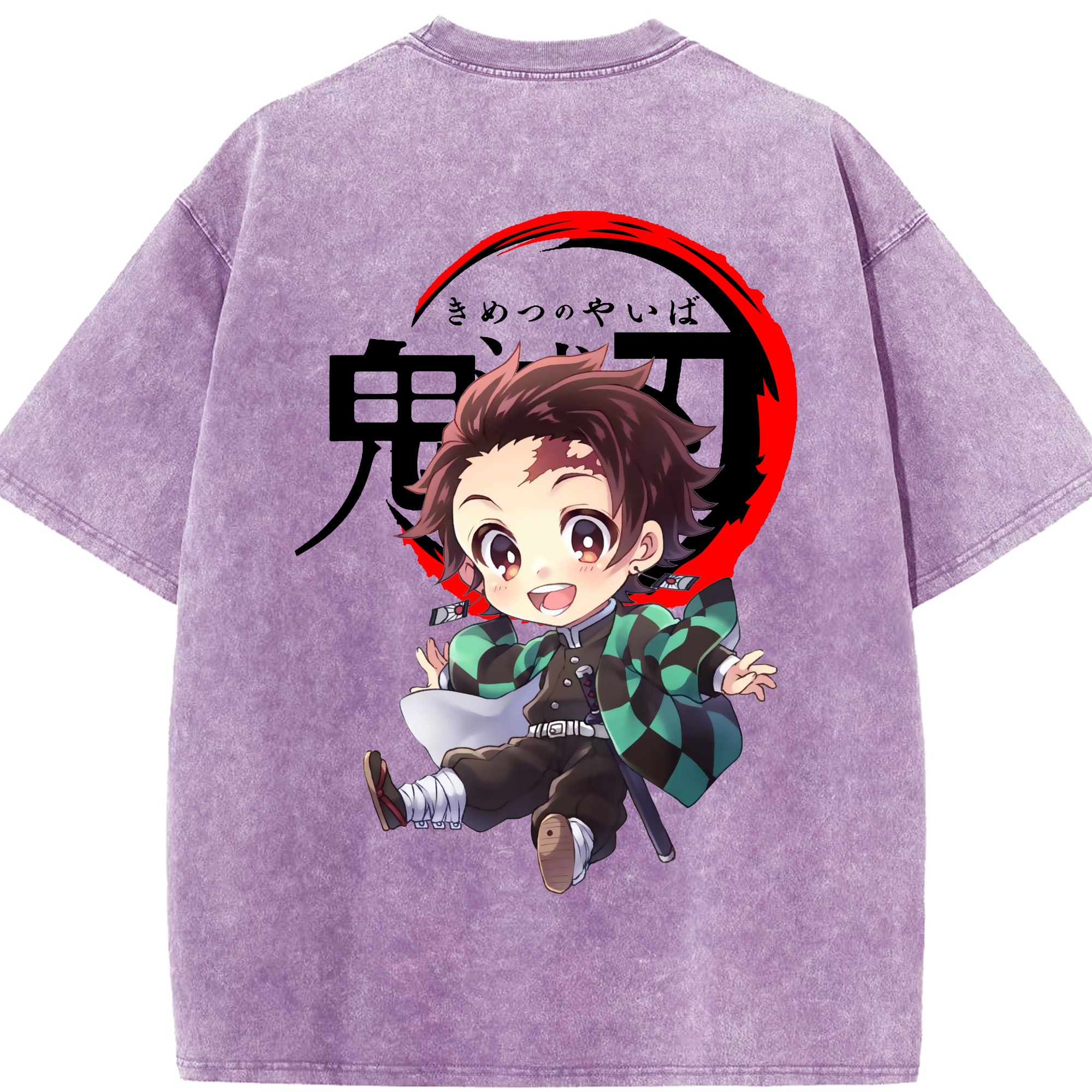 （画像用） 鬼滅の刃 竈門 炭治郎／かまど たんじろう Kamado Tanjirou 綿100% ヴィンテージ風 半袖Tシャツ（背面プリント）