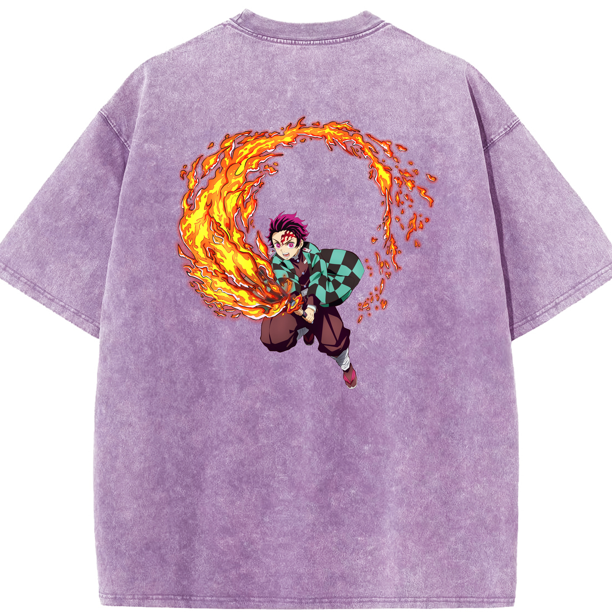 （画像用） 鬼滅の刃 竈門 炭治郎／かまど たんじろう Kamado Tanjirou 綿100% ヴィンテージ風 半袖Tシャツ（背面プリント）
