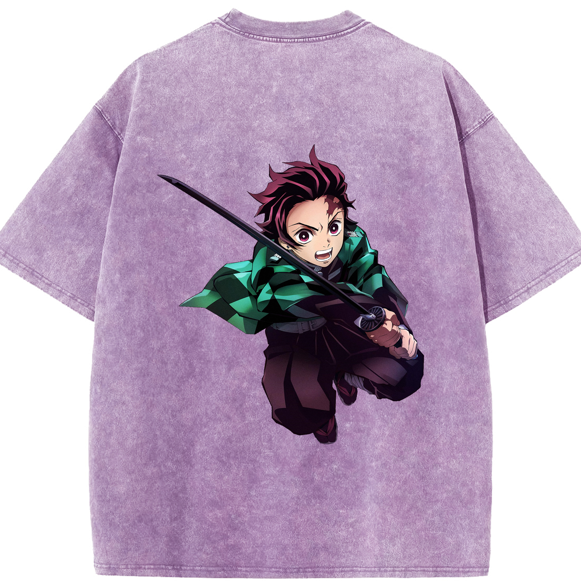 （画像用） 鬼滅の刃 竈門 炭治郎／かまど たんじろう Kamado Tanjirou 綿100% ヴィンテージ風 半袖Tシャツ（背面プリント）