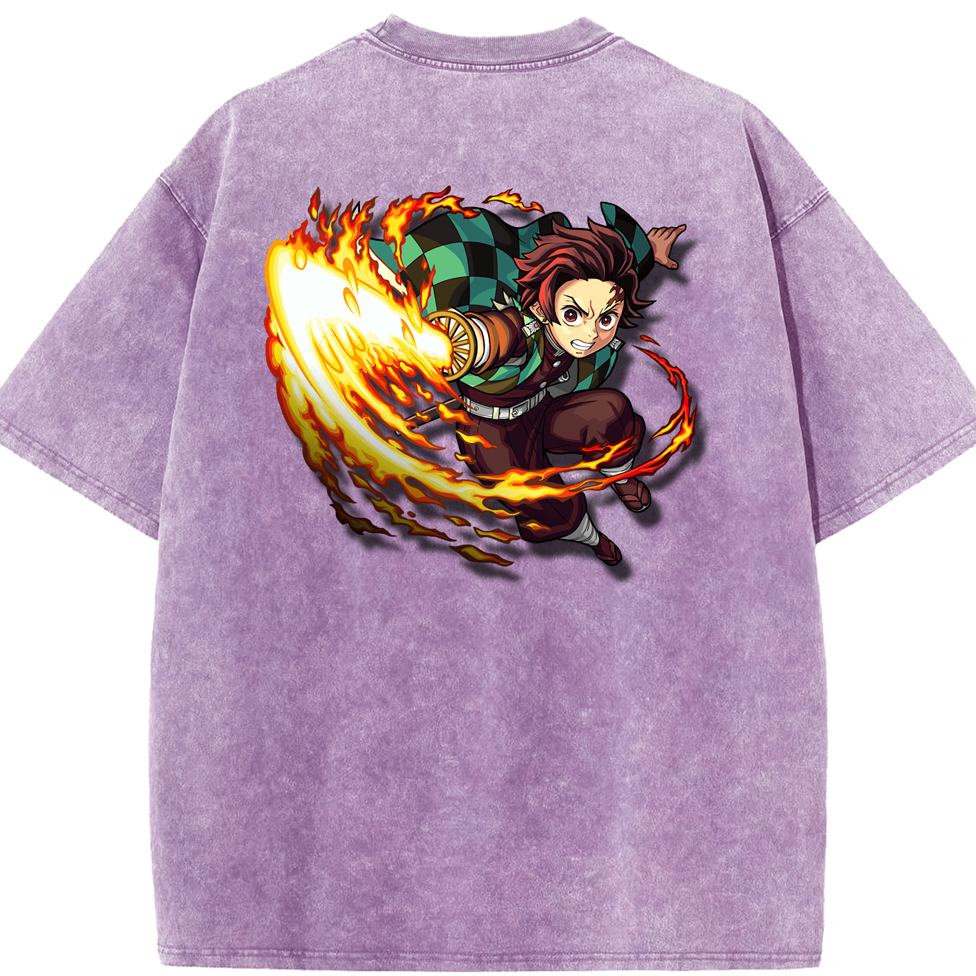 （画像用） 鬼滅の刃 竈門 炭治郎／かまど たんじろう Kamado Tanjirou 綿100% ヴィンテージ風 半袖Tシャツ（背面プリント）
