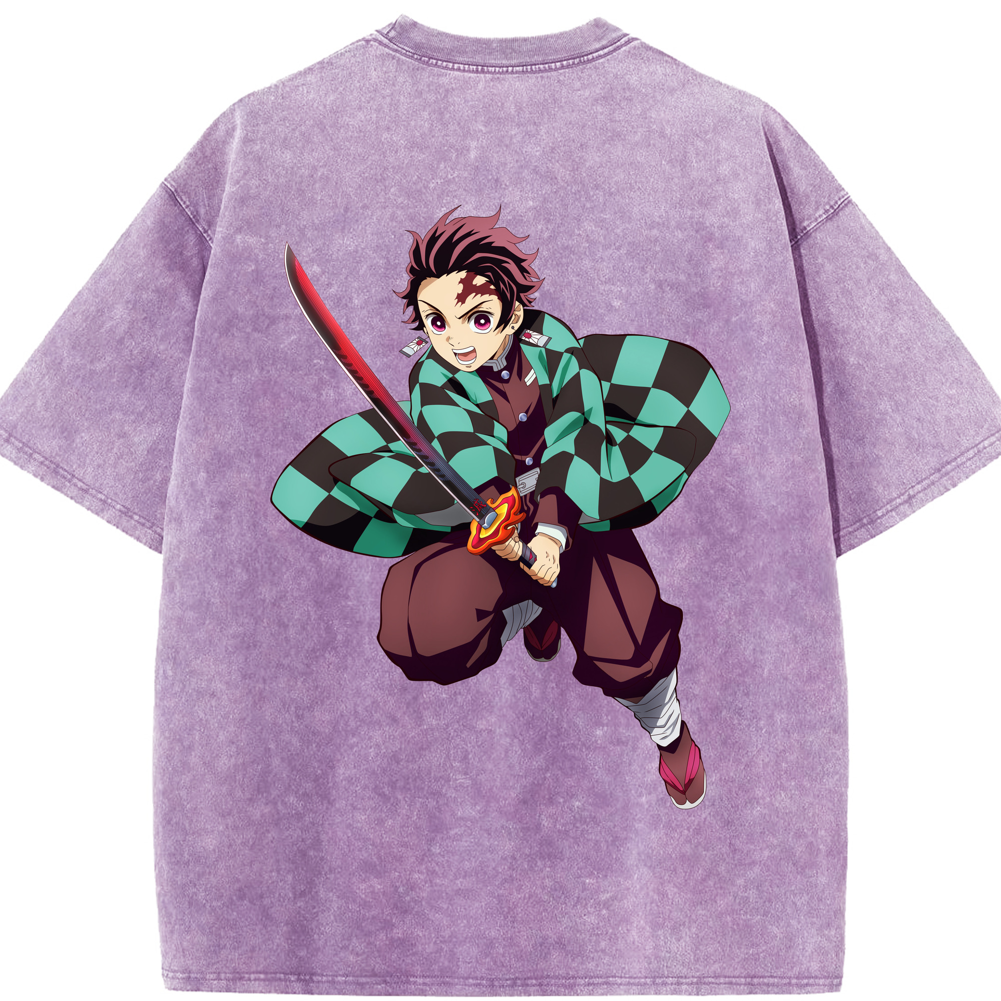 （画像用） 鬼滅の刃 竈門 炭治郎／かまど たんじろう Kamado Tanjirou 綿100% ヴィンテージ風 半袖Tシャツ（背面プリント）