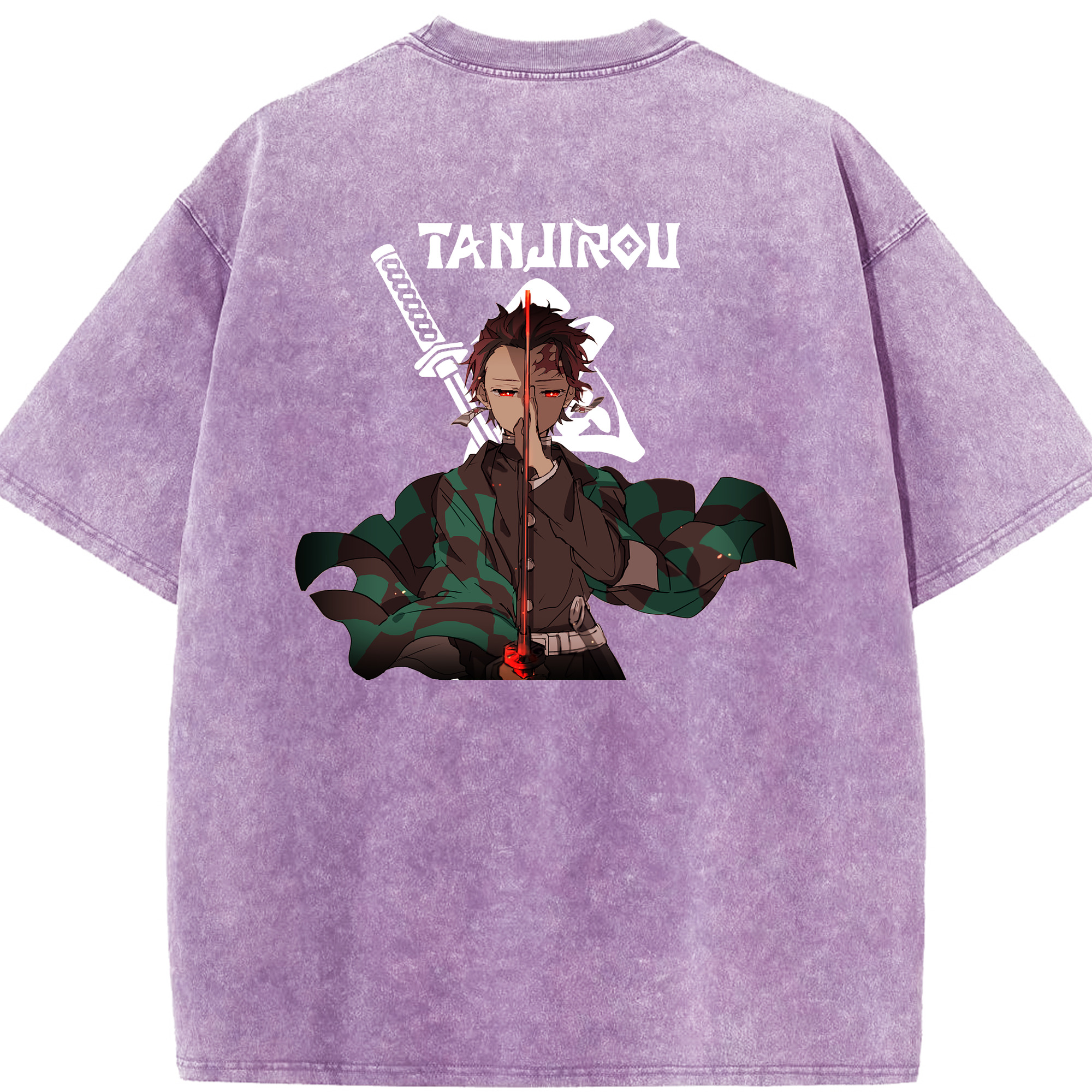 （画像用） 鬼滅の刃 竈門 炭治郎／かまど たんじろう Kamado Tanjirou 綿100% ヴィンテージ風 半袖Tシャツ（背面プリント）