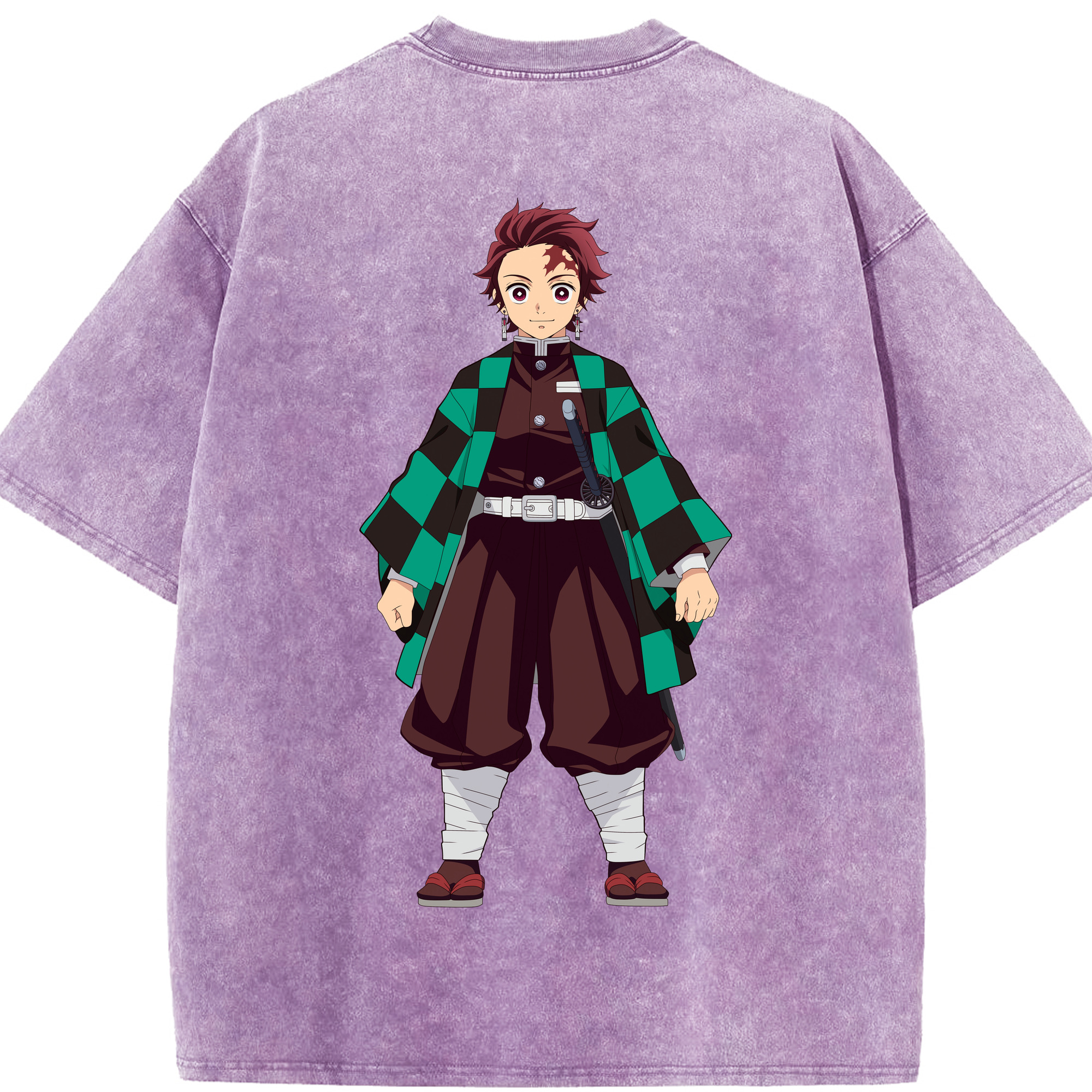 （画像用） 鬼滅の刃 竈門 炭治郎／かまど たんじろう Kamado Tanjirou 綿100% ヴィンテージ風 半袖Tシャツ（背面プリント）