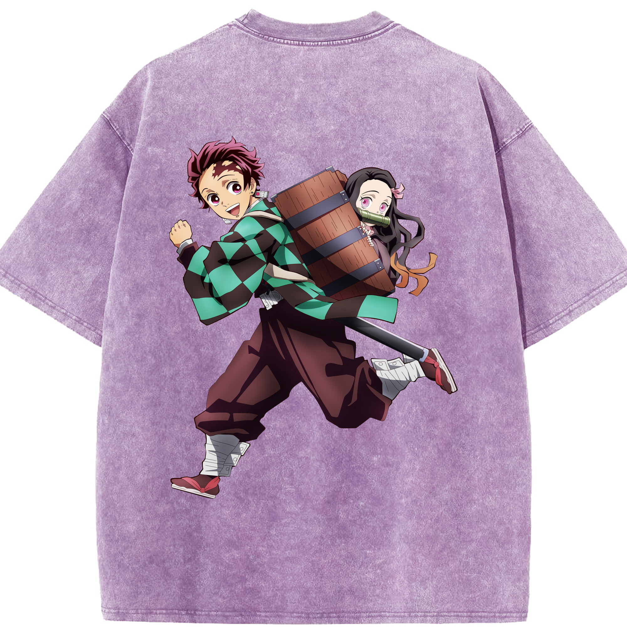（画像用） 鬼滅の刃 竈門 炭治郎／かまど たんじろう Kamado Tanjirou 綿100% ヴィンテージ風 半袖Tシャツ（背面プリント）