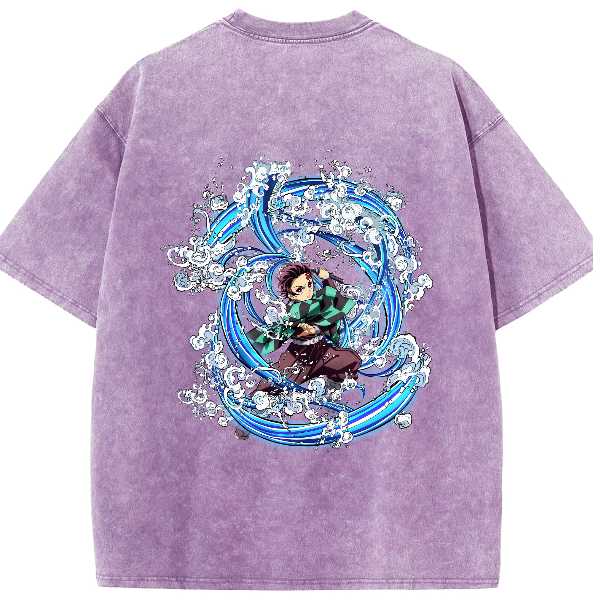 （画像用） 鬼滅の刃 竈門 炭治郎／かまど たんじろう Kamado Tanjirou 綿100% ヴィンテージ風 半袖Tシャツ（背面プリント）