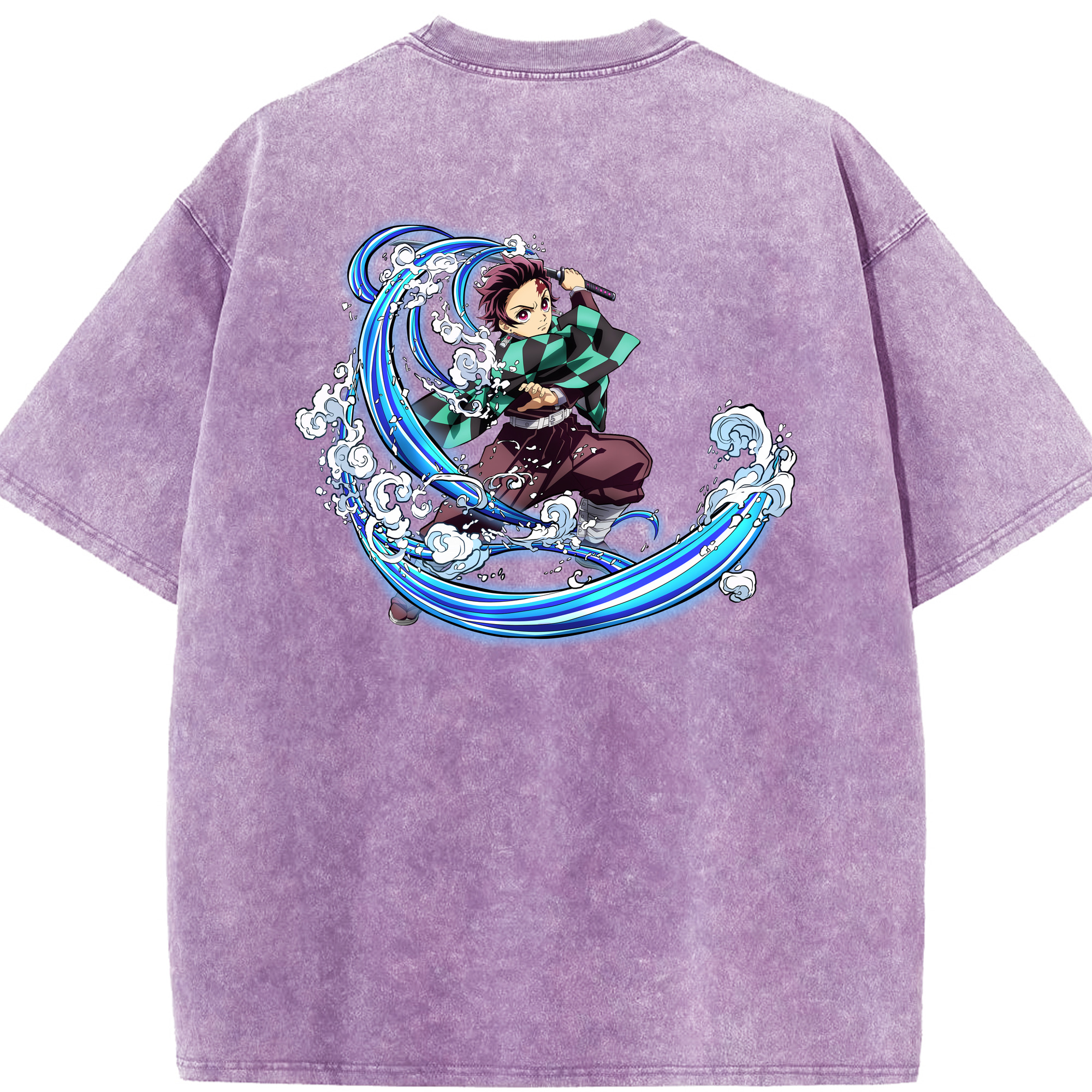 （画像用） 鬼滅の刃 竈門 炭治郎／かまど たんじろう Kamado Tanjirou 綿100% ヴィンテージ風 半袖Tシャツ（背面プリント）