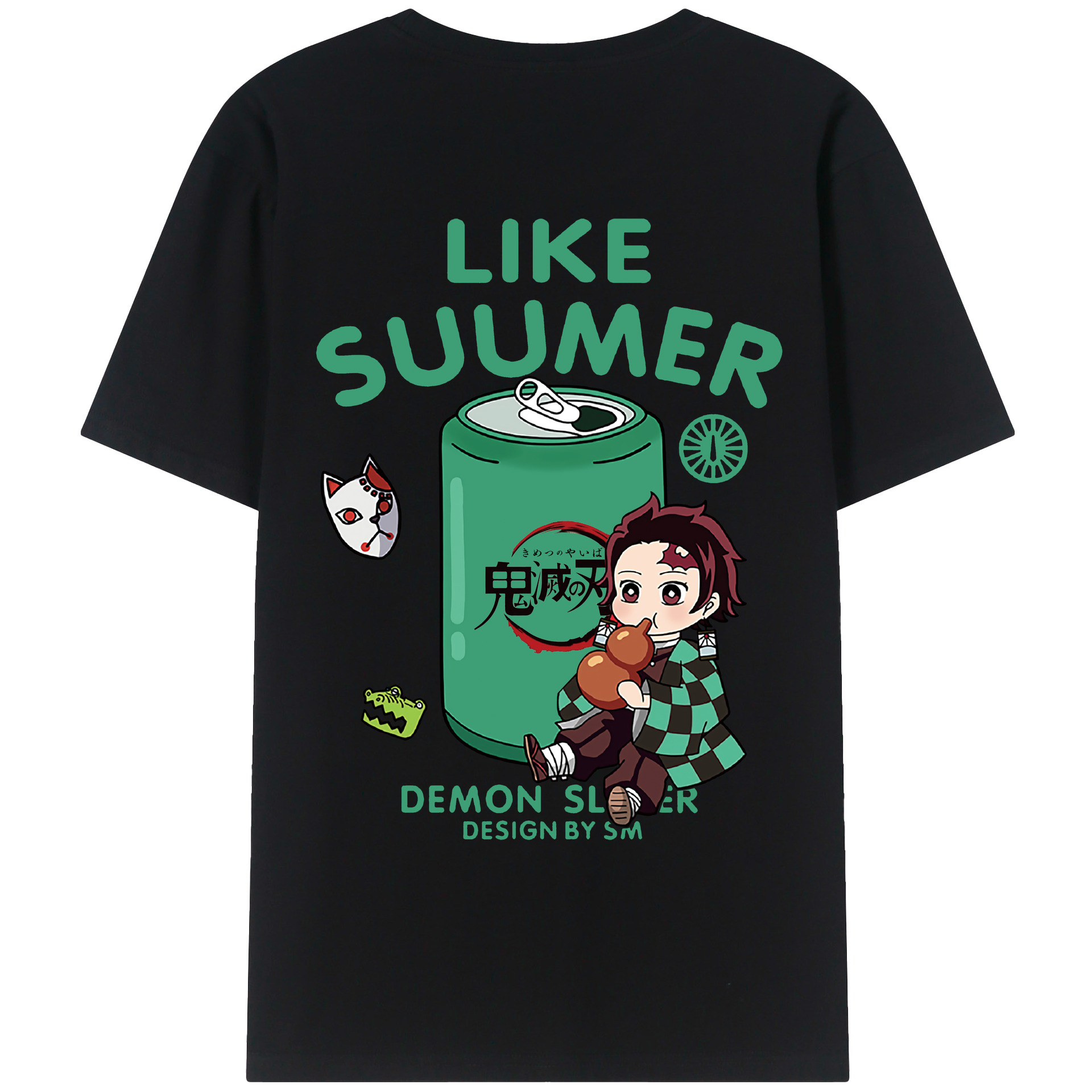 （画像用） 鬼滅の刃 竈門 炭治郎／かまど たんじろう Kamado Tanjirou 綿100％ メンズ半袖Tシャツ（バックプリント） 通気性