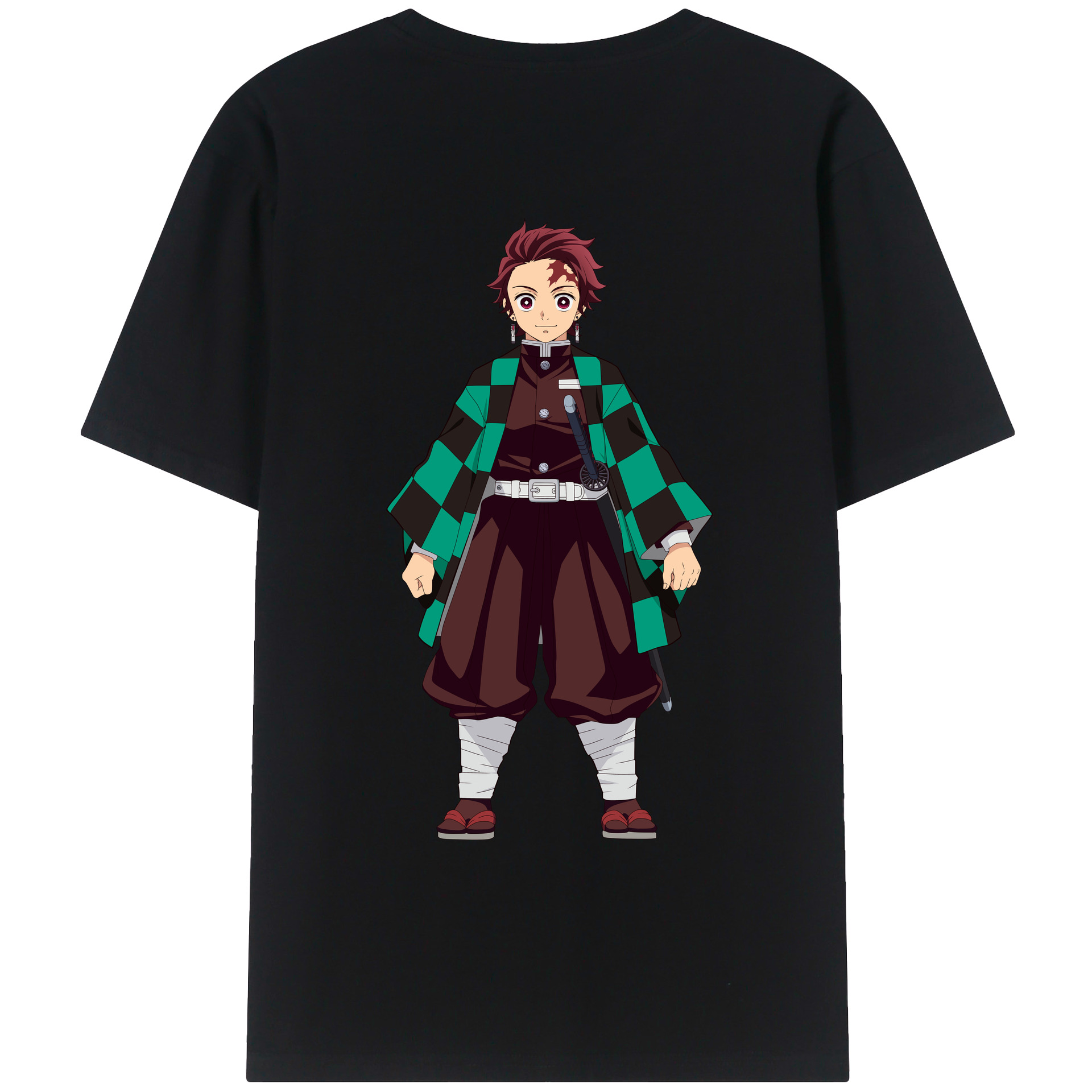 （画像用） 鬼滅の刃 竈門 炭治郎／かまど たんじろう Kamado Tanjirou 綿100％ メンズ半袖Tシャツ（バックプリント） 通気性