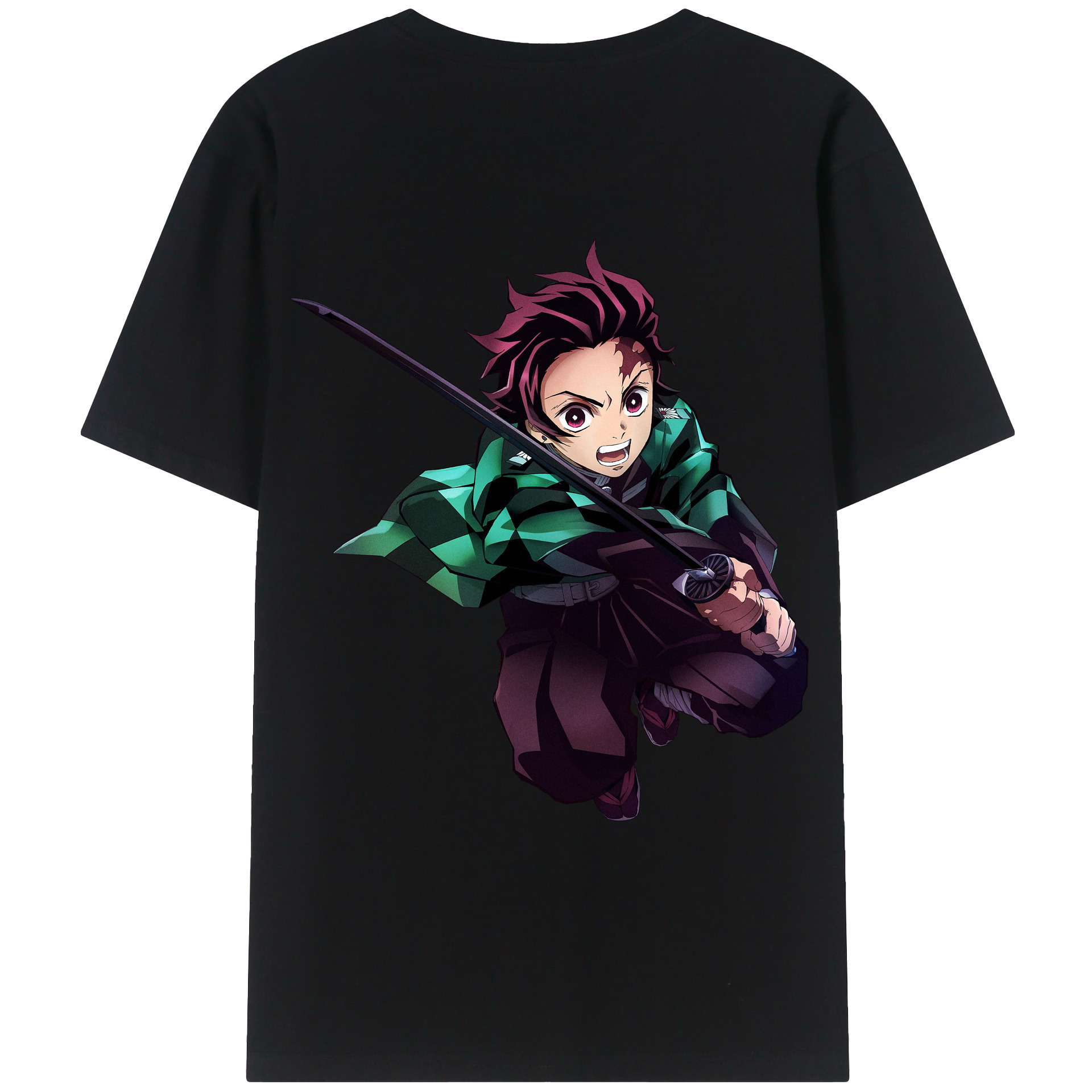 （画像用） 鬼滅の刃 竈門 炭治郎／かまど たんじろう Kamado Tanjirou 綿100％ メンズ半袖Tシャツ（バックプリント） 通気性
