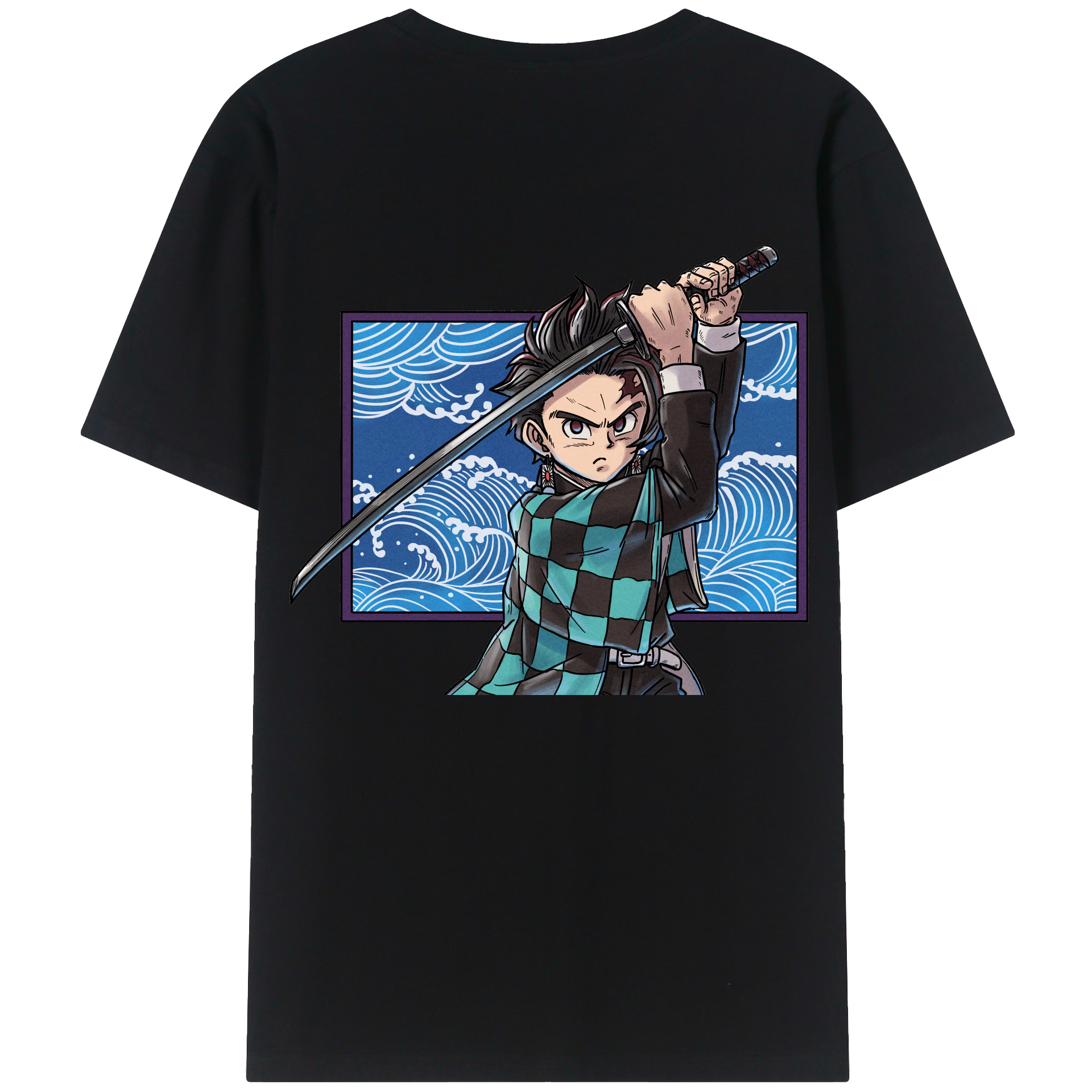 （画像用） 鬼滅の刃 竈門 炭治郎／かまど たんじろう Kamado Tanjirou 綿100％ メンズ半袖Tシャツ（バックプリント） 通気性