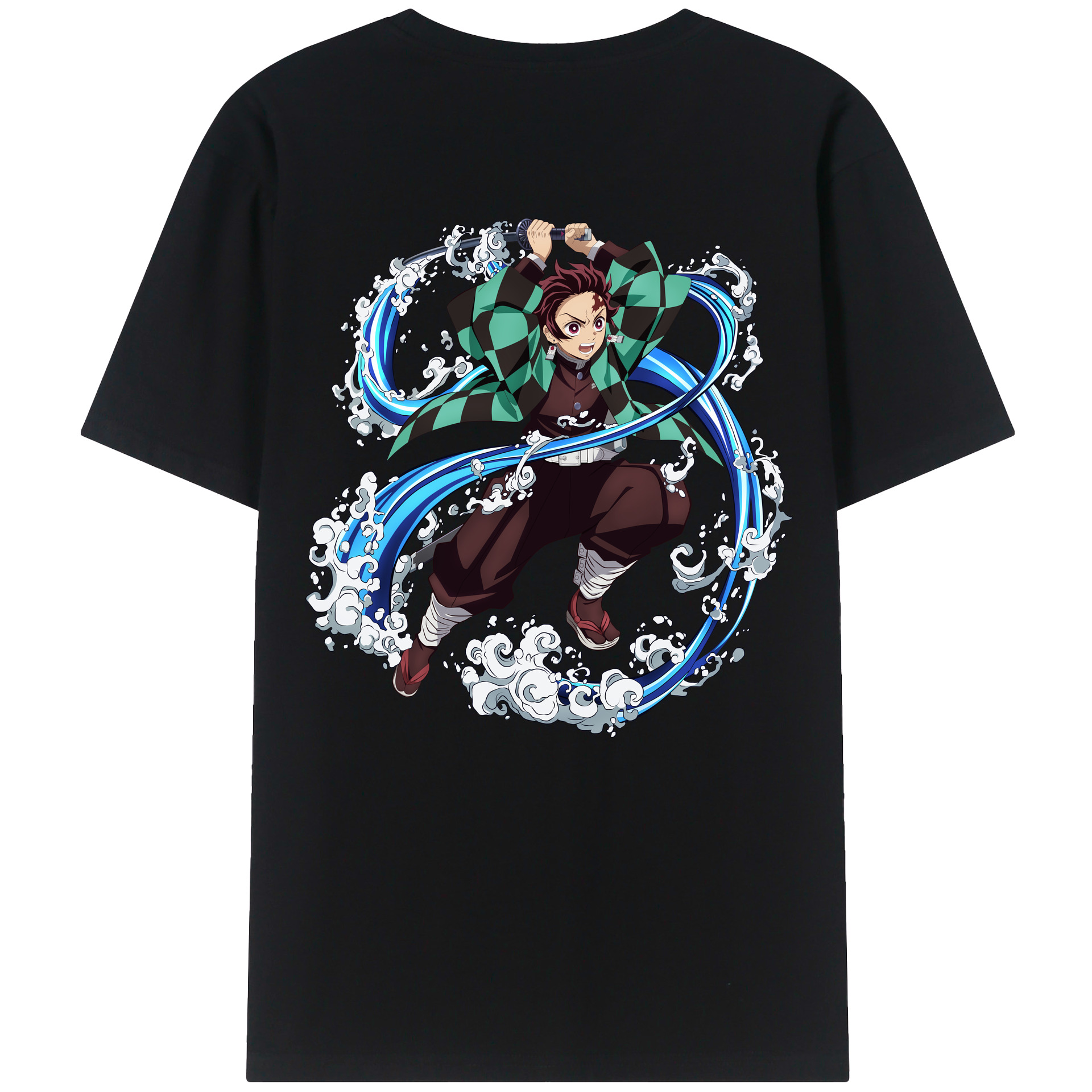（画像用） 鬼滅の刃 竈門 炭治郎／かまど たんじろう Kamado Tanjirou 綿100％ メンズ半袖Tシャツ（バックプリント） 通気性
