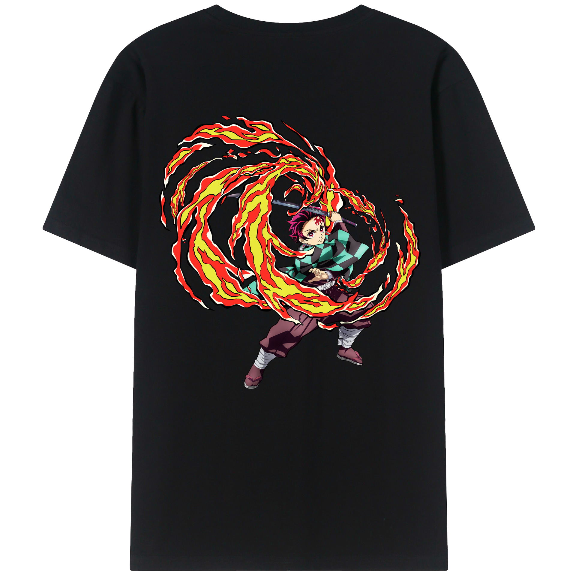 （画像用） 鬼滅の刃 竈門 炭治郎／かまど たんじろう Kamado Tanjirou 綿100％ メンズ半袖Tシャツ（バックプリント） 通気性