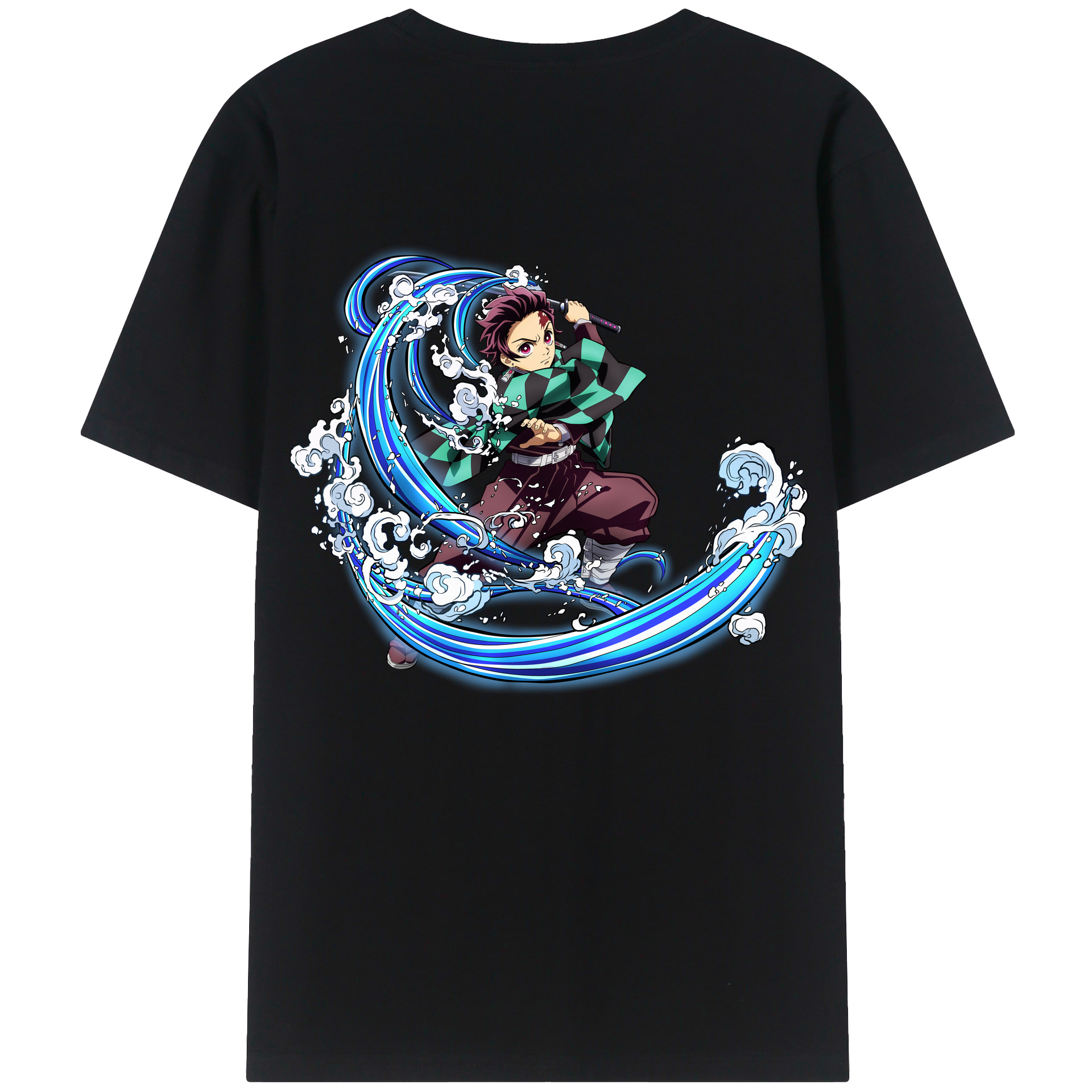（画像用） 鬼滅の刃 竈門 炭治郎／かまど たんじろう Kamado Tanjirou 綿100％ メンズ半袖Tシャツ（バックプリント） 通気性