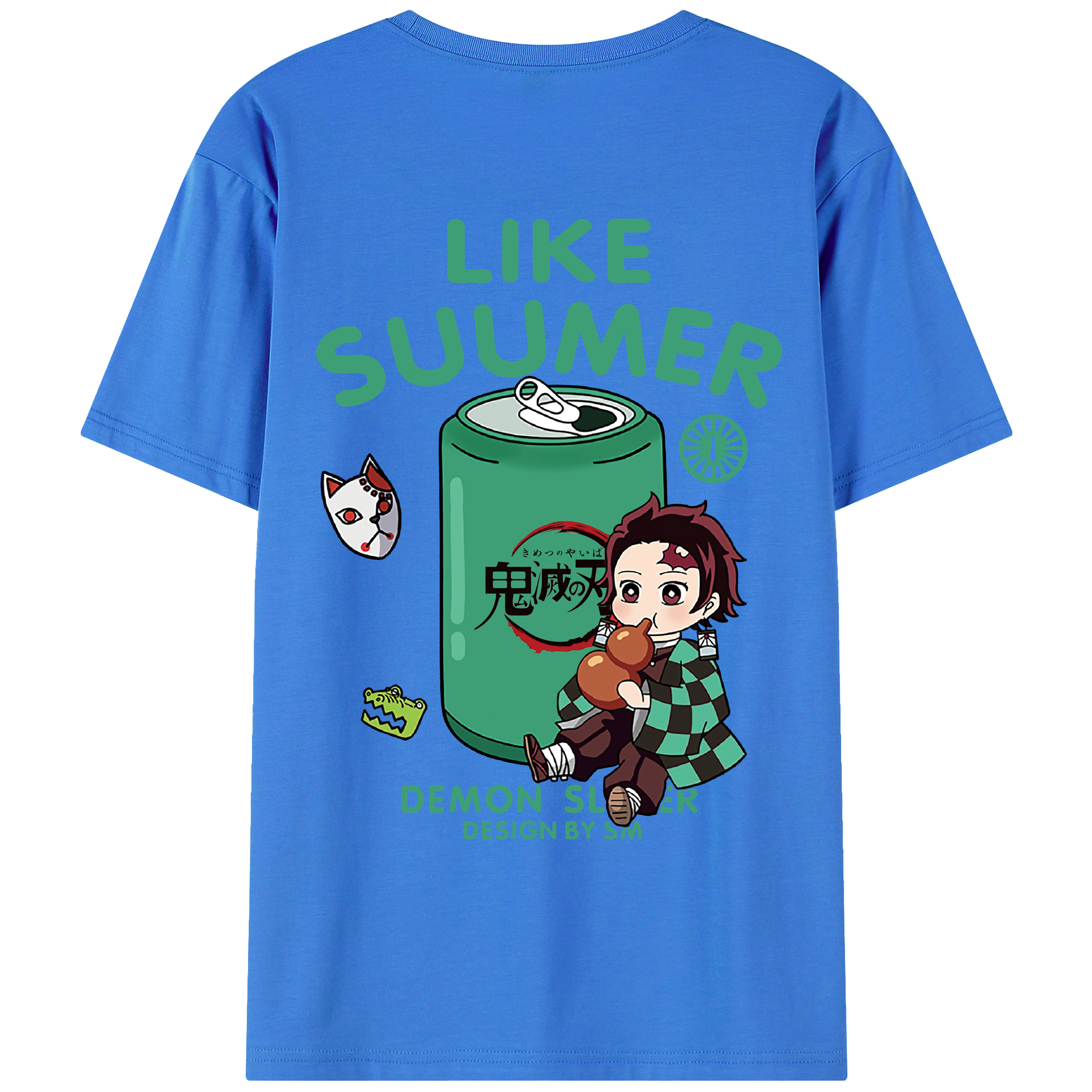 （画像用） 鬼滅の刃 竈門 炭治郎／かまど たんじろう Kamado Tanjirou 綿100％ メンズ半袖Tシャツ（バックプリント） 通気性