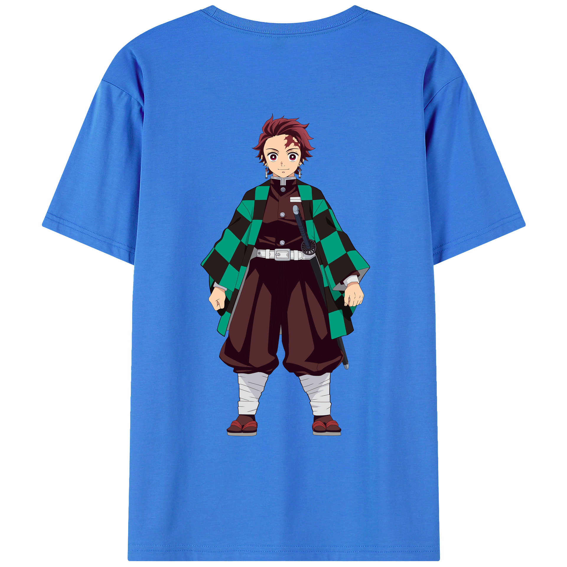 （画像用） 鬼滅の刃 竈門 炭治郎／かまど たんじろう Kamado Tanjirou 綿100％ メンズ半袖Tシャツ（バックプリント） 通気性