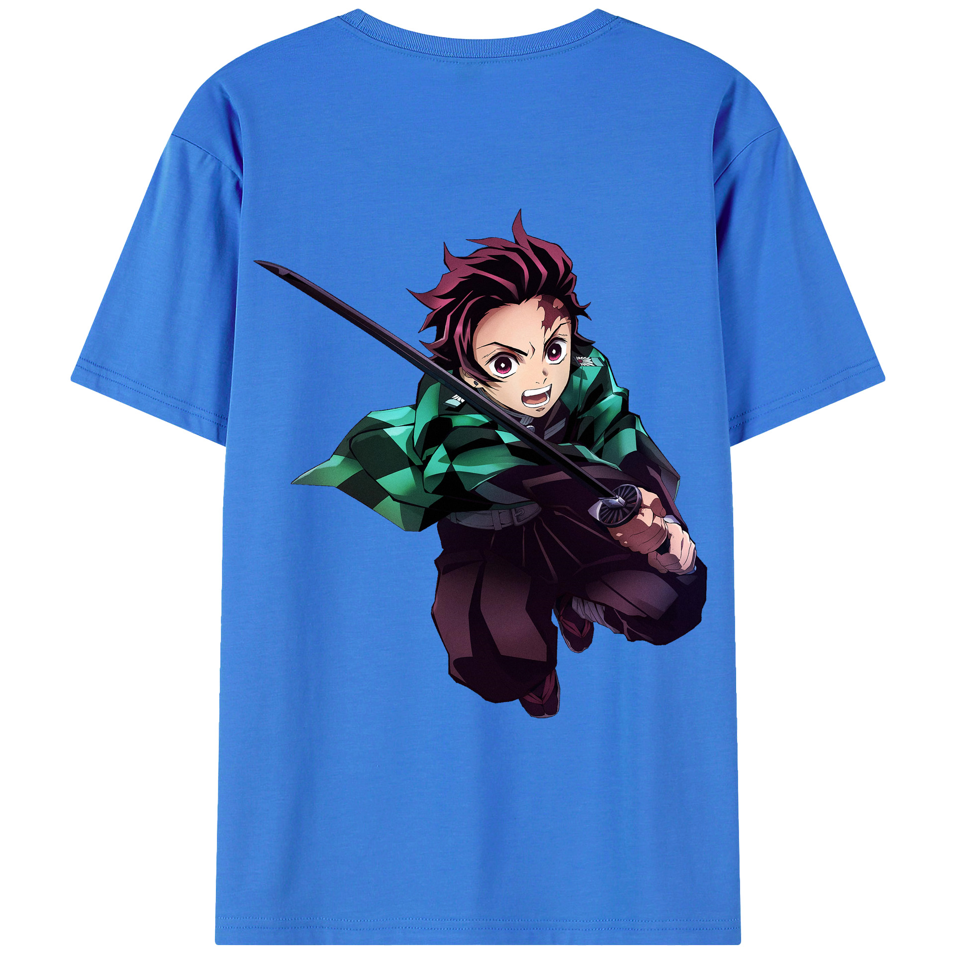 （画像用） 鬼滅の刃 竈門 炭治郎／かまど たんじろう Kamado Tanjirou 綿100％ メンズ半袖Tシャツ（バックプリント） 通気性