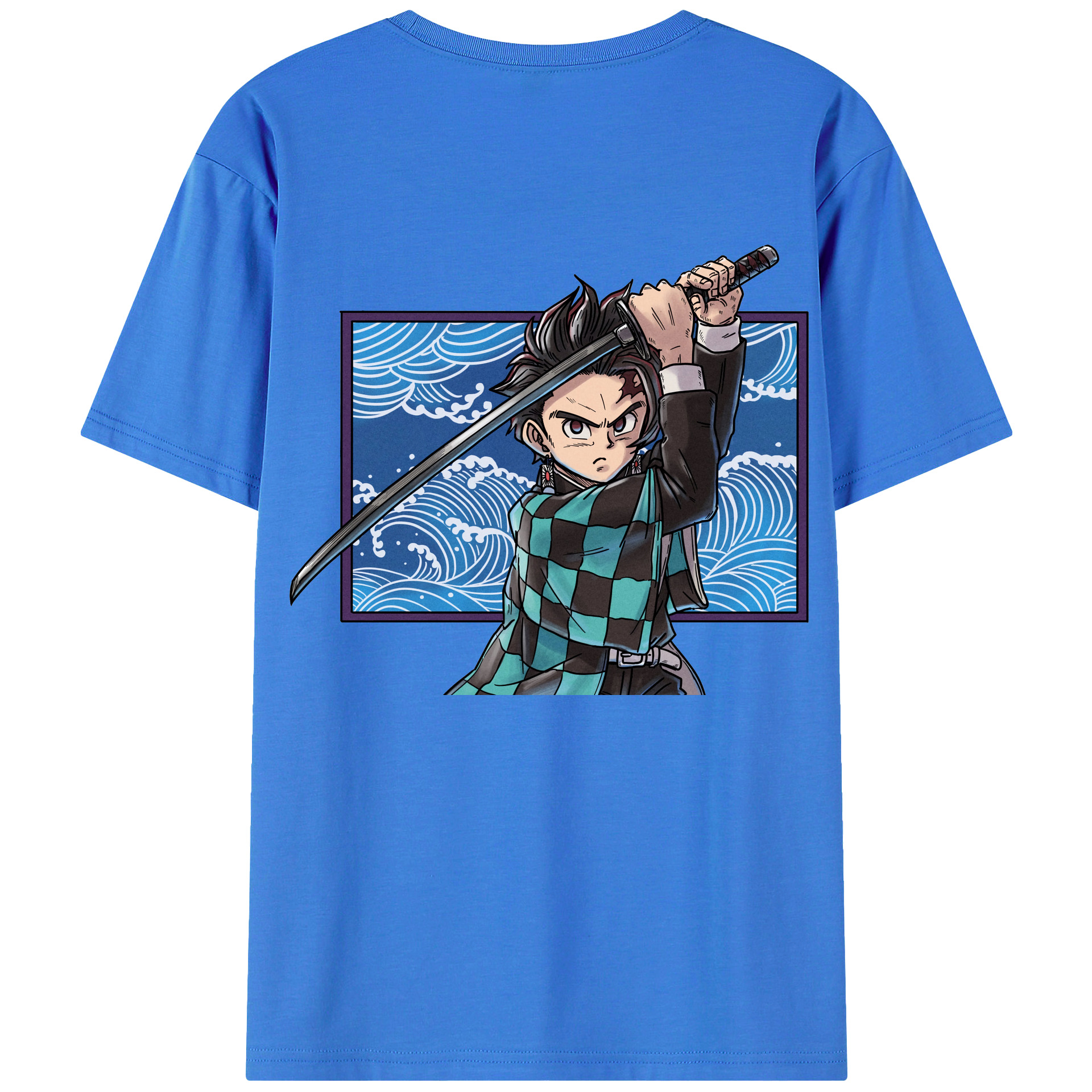 （画像用） 鬼滅の刃 竈門 炭治郎／かまど たんじろう Kamado Tanjirou 綿100％ メンズ半袖Tシャツ（バックプリント） 通気性