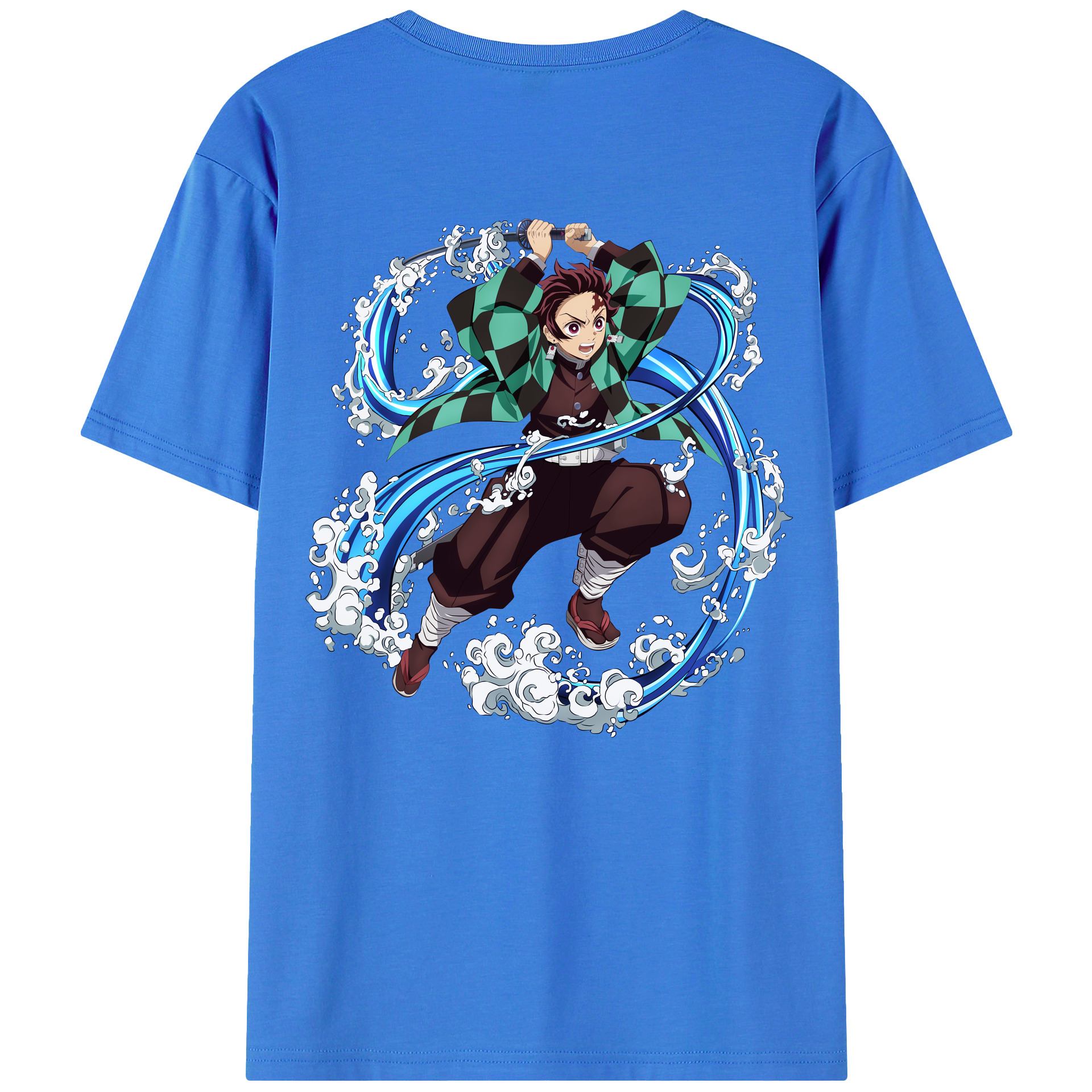 （画像用） 鬼滅の刃 竈門 炭治郎／かまど たんじろう Kamado Tanjirou 綿100％ メンズ半袖Tシャツ（バックプリント） 通気性