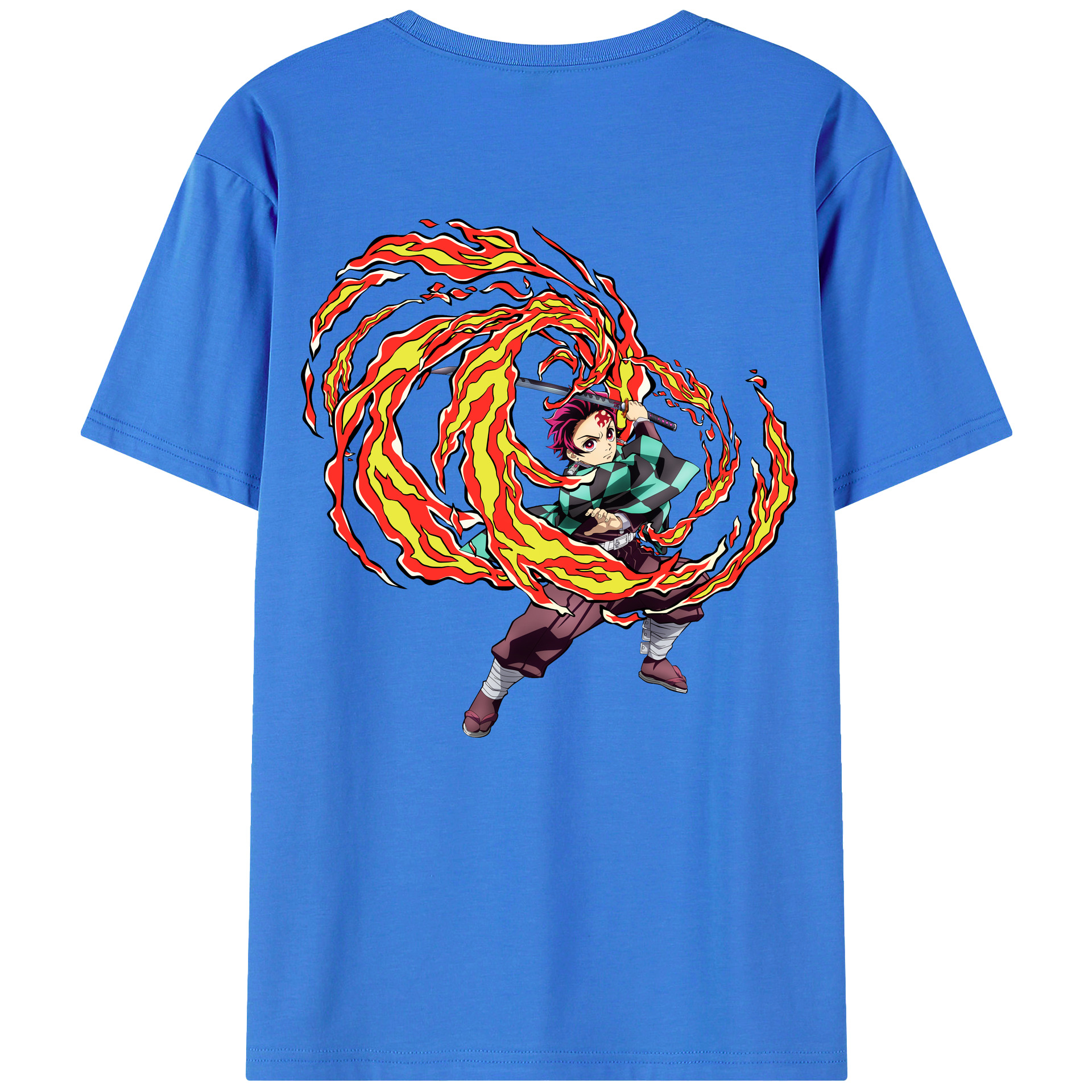 （画像用） 鬼滅の刃 竈門 炭治郎／かまど たんじろう Kamado Tanjirou 綿100％ メンズ半袖Tシャツ（バックプリント） 通気性