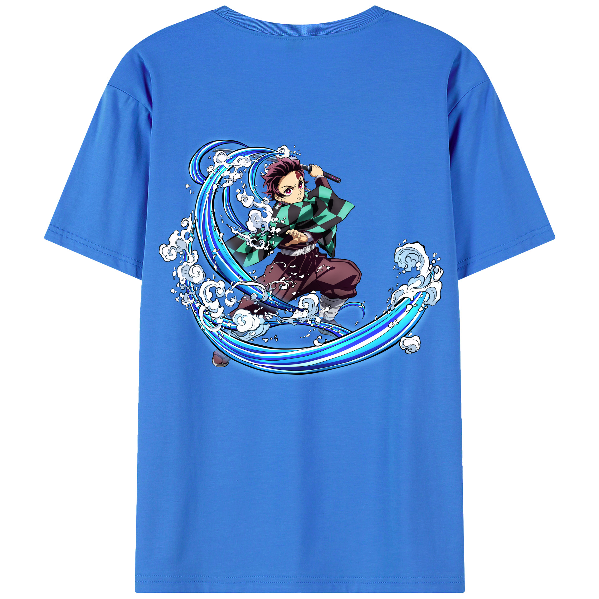 （画像用） 鬼滅の刃 竈門 炭治郎／かまど たんじろう Kamado Tanjirou 綿100％ メンズ半袖Tシャツ（バックプリント） 通気性