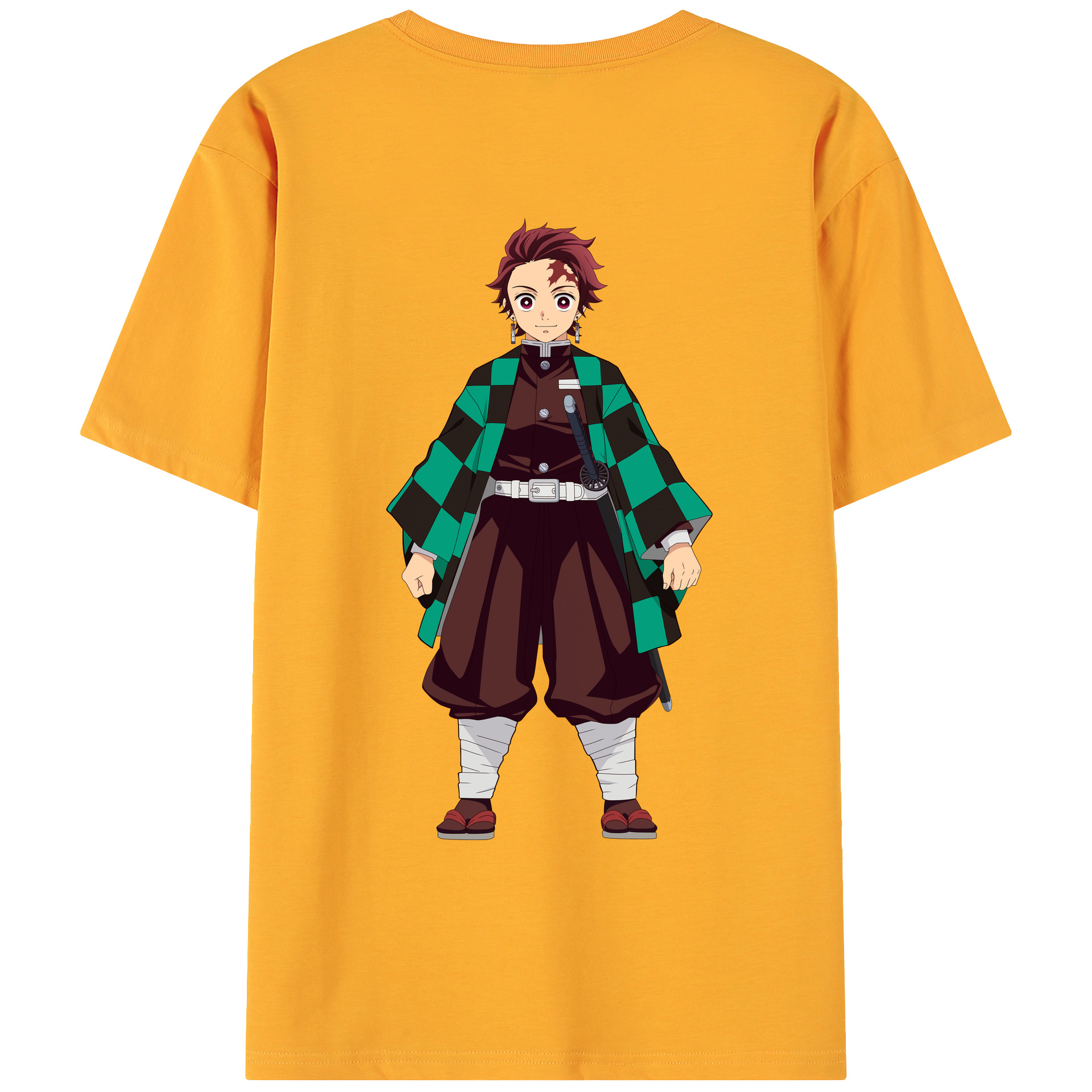 （画像用） 鬼滅の刃 竈門 炭治郎／かまど たんじろう Kamado Tanjirou 綿100％ メンズ半袖Tシャツ（バックプリント） 通気性