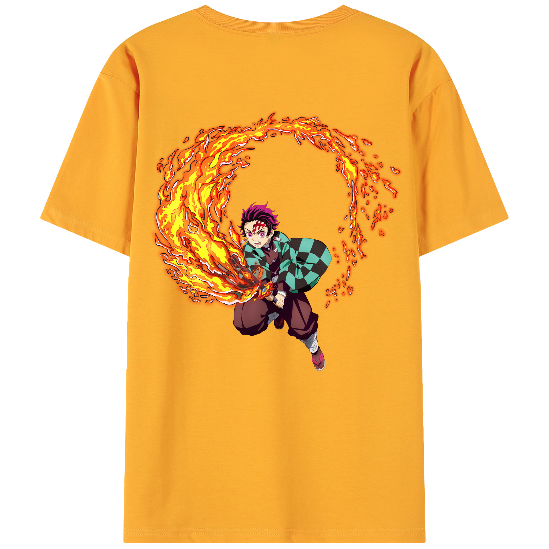 （画像用） 鬼滅の刃 竈門 炭治郎／かまど たんじろう Kamado Tanjirou 綿100％ メンズ半袖Tシャツ（バックプリント） 通気性