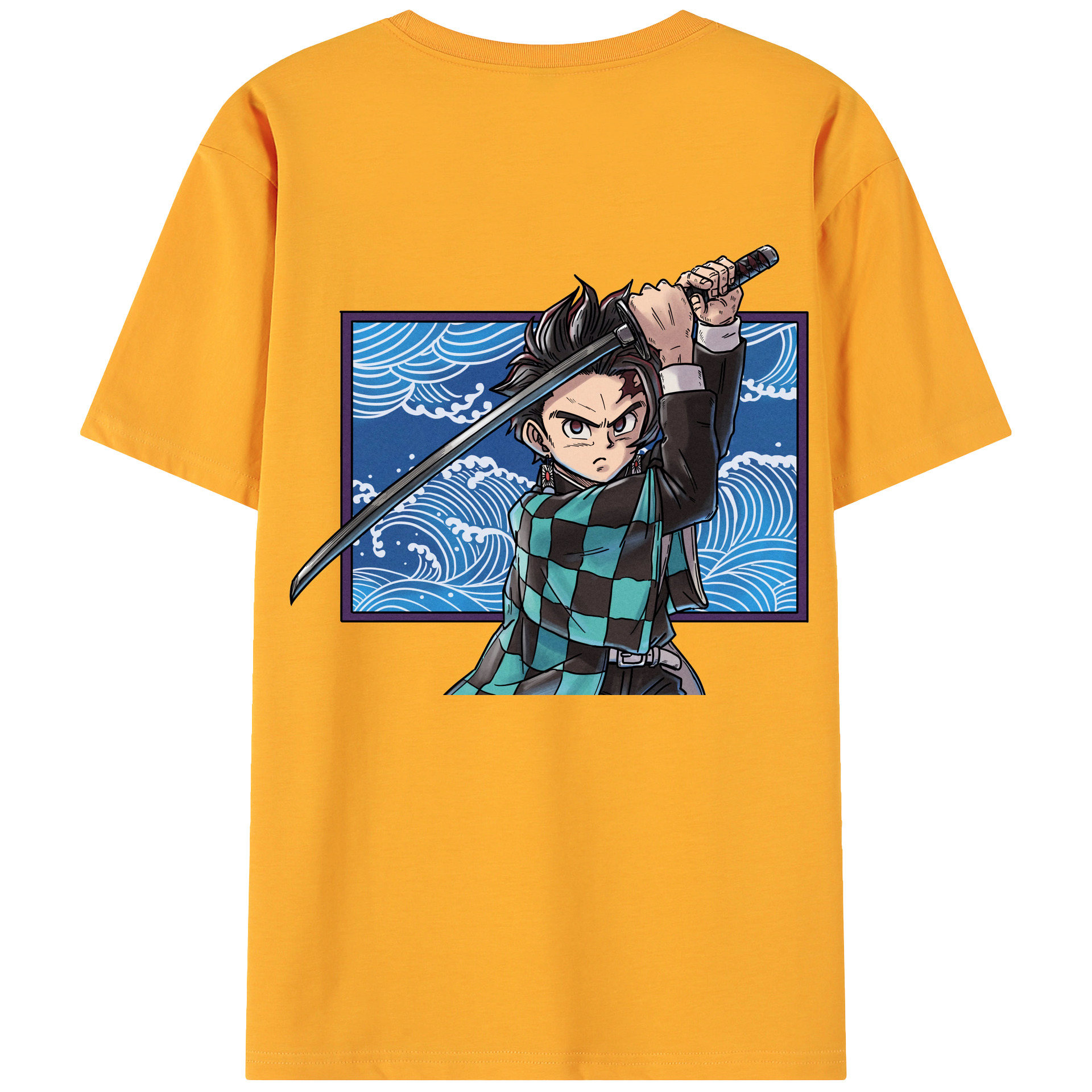 （画像用） 鬼滅の刃 竈門 炭治郎／かまど たんじろう Kamado Tanjirou 綿100％ メンズ半袖Tシャツ（バックプリント） 通気性