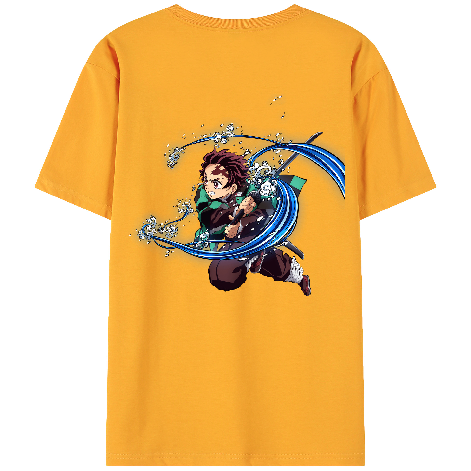 （画像用） 鬼滅の刃 竈門 炭治郎／かまど たんじろう Kamado Tanjirou 綿100％ メンズ半袖Tシャツ（バックプリント） 通気性
