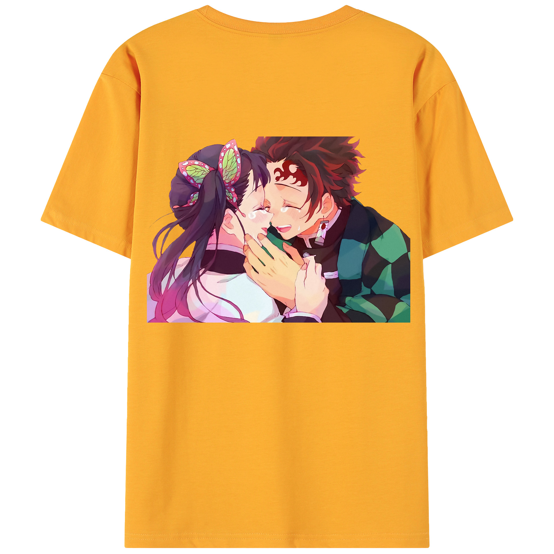 （画像用） 鬼滅の刃 竈門 炭治郎／かまど たんじろう Kamado Tanjirou 綿100％ メンズ半袖Tシャツ（バックプリント） 通気性